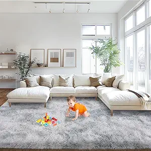 Area Rugs 9x12 Living Room, Large Fluffy Rugs for Bedroom, Soft Carpet Shag Kids Room Rug, Non-Slip Fuzzy Rugs Indoor (Grey Tie-Dyed, 9ft x 12ft)