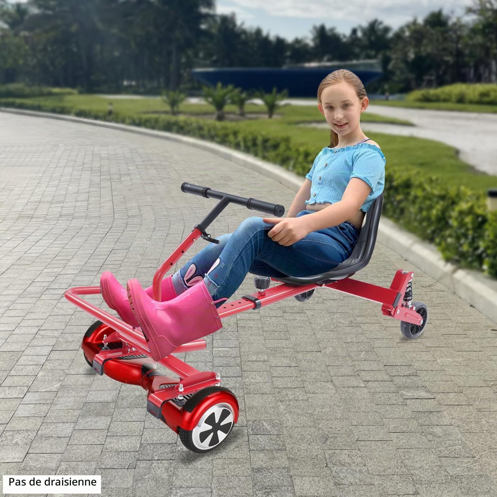 Hoverboard avec siège, siège de kart réglable avec volant pour trottinette électrique, jusqu'à 100 kg, siège d'équilibre pour trottinette à 2 roues de 6,5 à 10", rouge