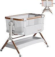 STARMONS Rocking Bassinet Bedside Sleeper: 3-in-1 Crib, 6 Height Adjustable, Anti-Reflux Incline, Breathable Mesh for Newborns 0-5 Months