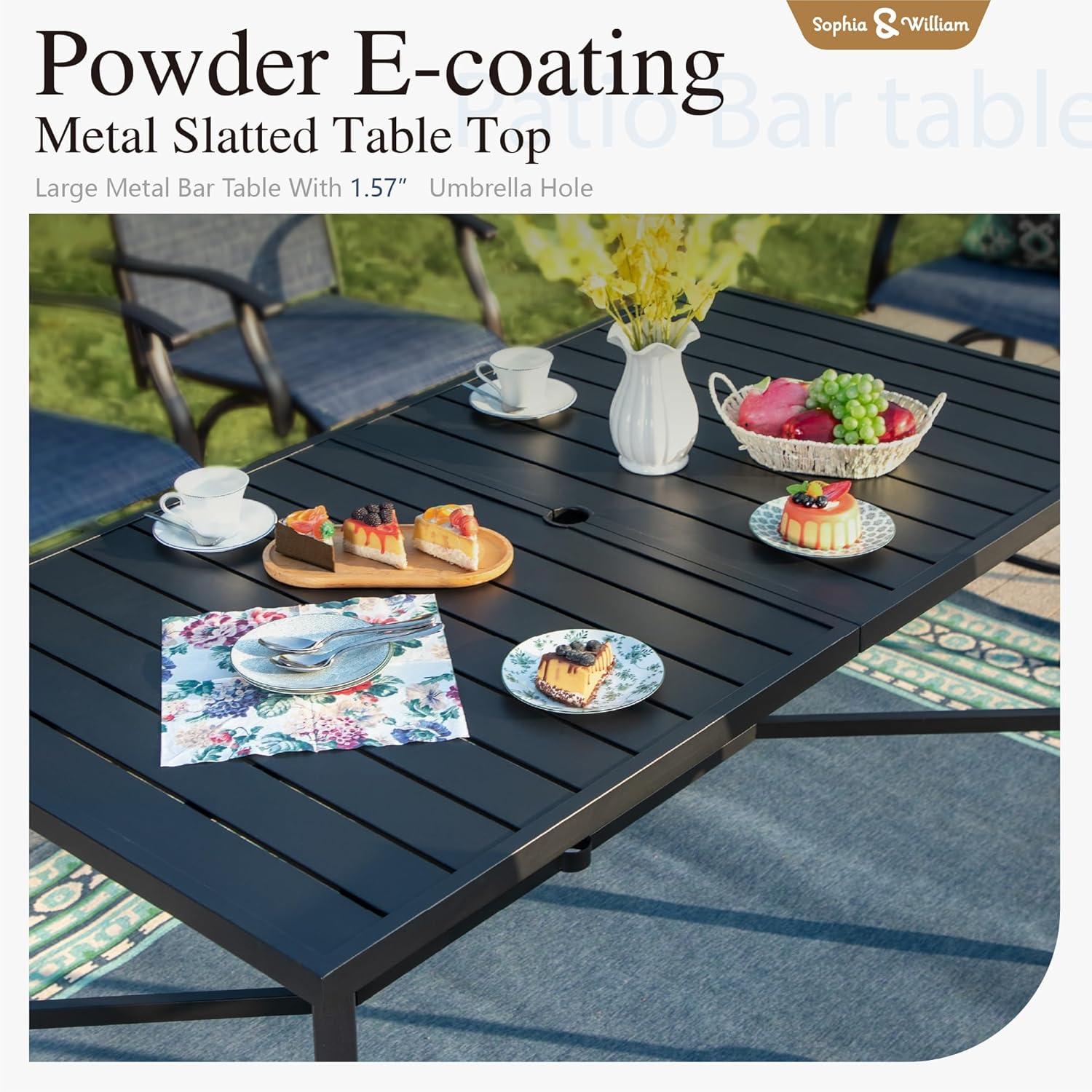 Sophia & William Outdoor Bar Set, Patio Bar Table and Chairs Set, Bar Height Patio Set - 4 x Swivel Bar Chairs(Grey), 1 x Rectangular Bar Table(Black)