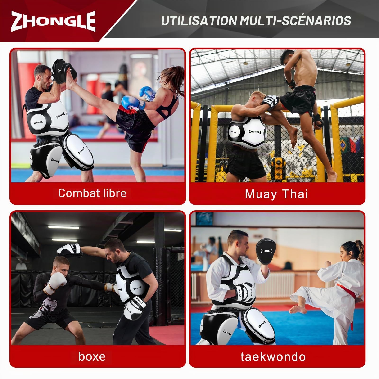 Protection corporelle professionnelle pour MMA, Muay Thai et kickboxing | Protège-poitrine réglable avec absorption des chocs | Gilet d'entraînement de taekwondo