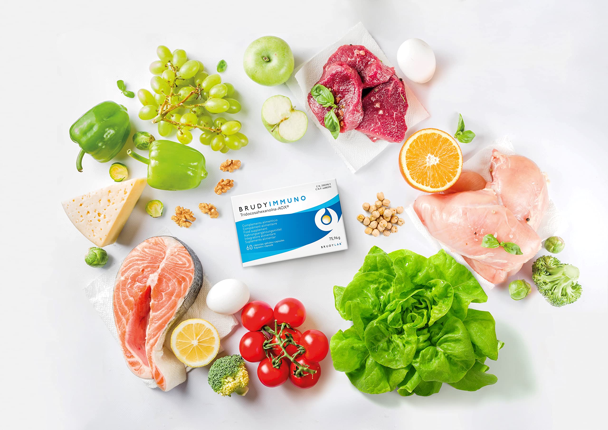BRUDY IMMUNO, 60 cápsulas, complemento alimenticio | Ayuda al funcionamiento de defensas y sistema inmunológico | Con Tridocosahexanoína-AOX, ácidos grasos Omega3, vitaminas y minerales