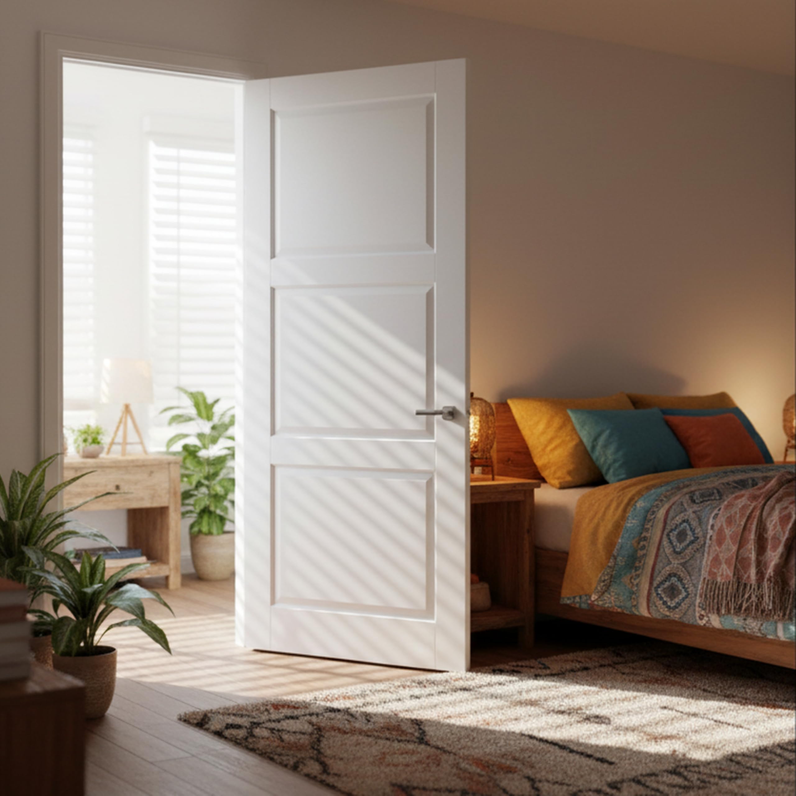 30"×80" 3-Panel Solid Core Slab Door, French Interior Door, Wood+ MDF, Soundproof for Bedroom/Storage Room/Closet,DIY Color, Easy to Install