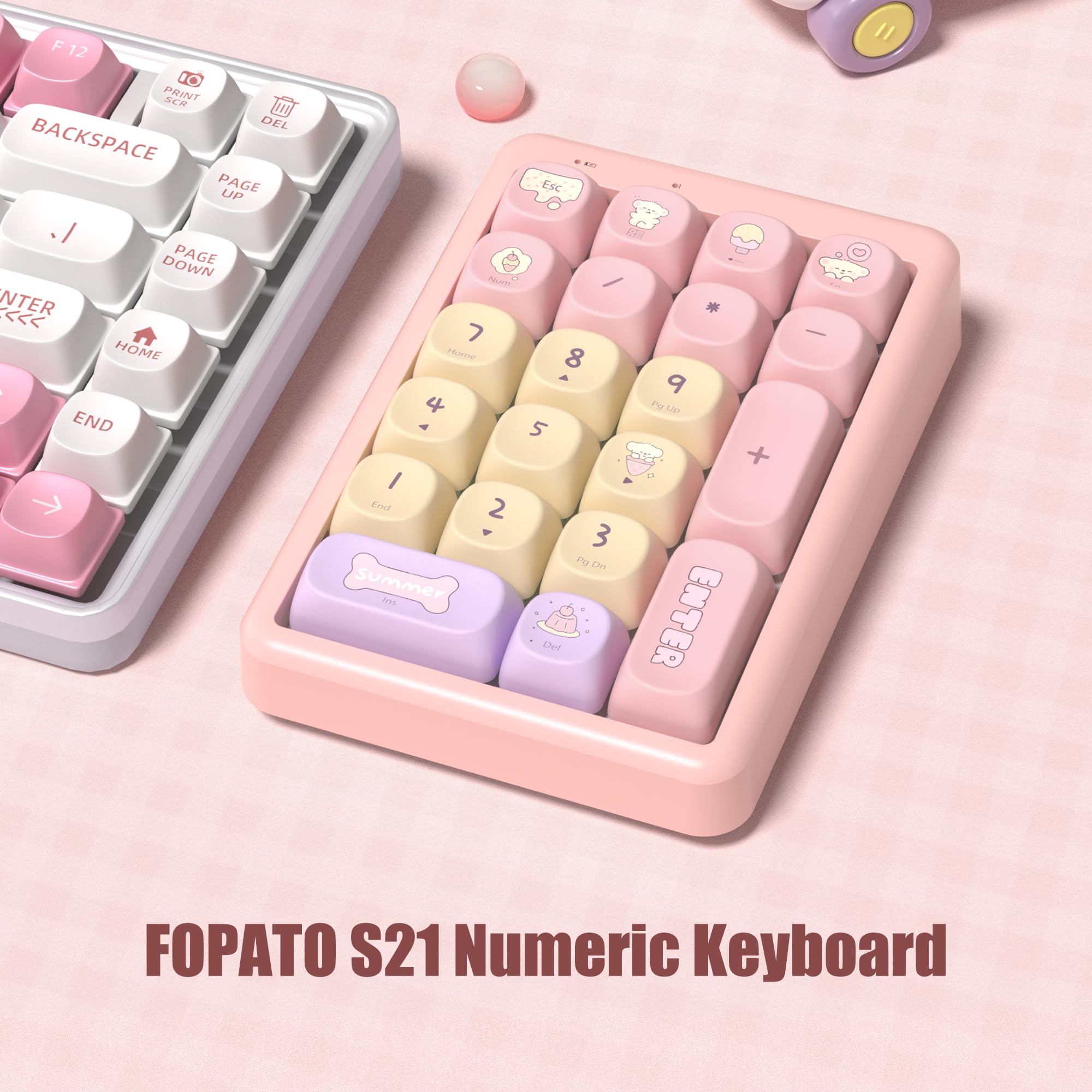 FOPATO NumberPad,21Keys HotSwappable Numpad,Bluetooth5.0/2.4G/Type-C Wireless Numeric Keypad,Rechargeable Number keypad,RGB Gasket Structure Mechanical Keyboard with PBT Keycap for PC Laptop Notebook