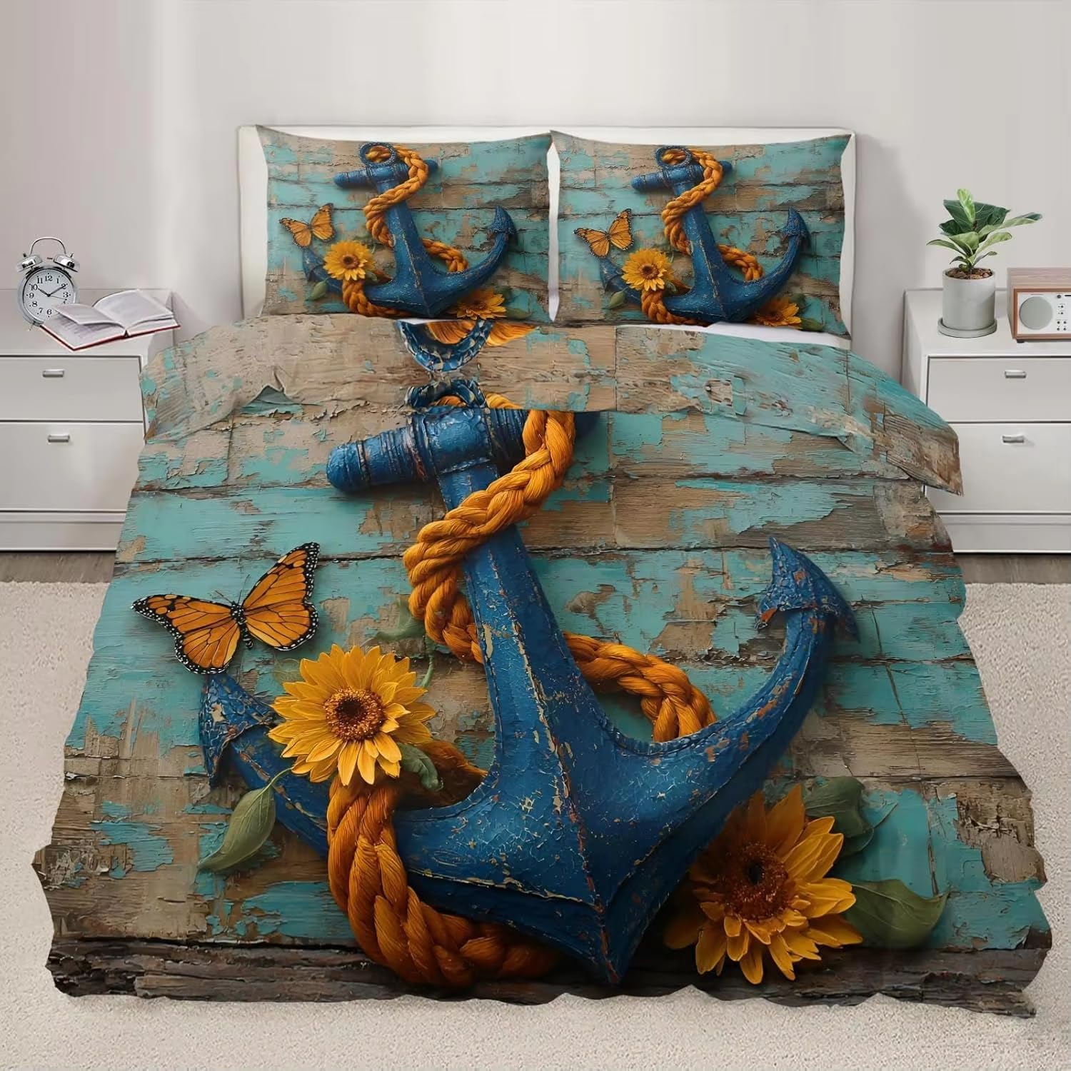 Ndxrwdzr Anchor Double Duvet Cover Set Duvet Cover With Zipper Closure Bedding For Aldults Kids Soft Hypoallergenic Microfiber Quilt Cover 200X200 Cm + 2 Pillowcases 50X75 Cm