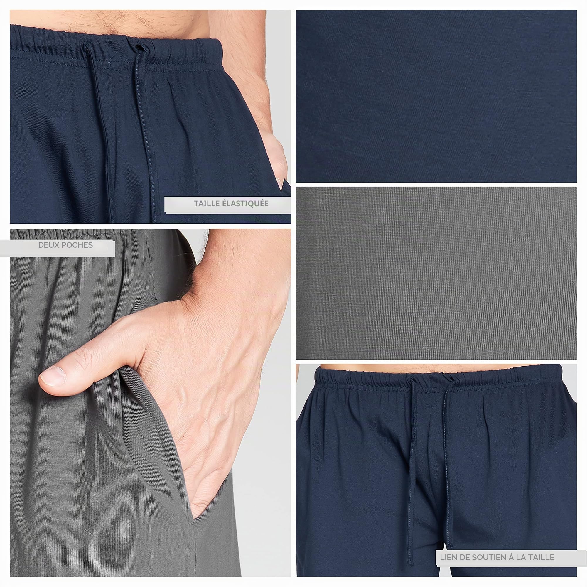 CityComfort Pantalon habillé Men's Lounge avec Bas et Poignets ou Bermudas - Un Cadeau Parfait pour Lui (M, Marine et Charbon de Bois)