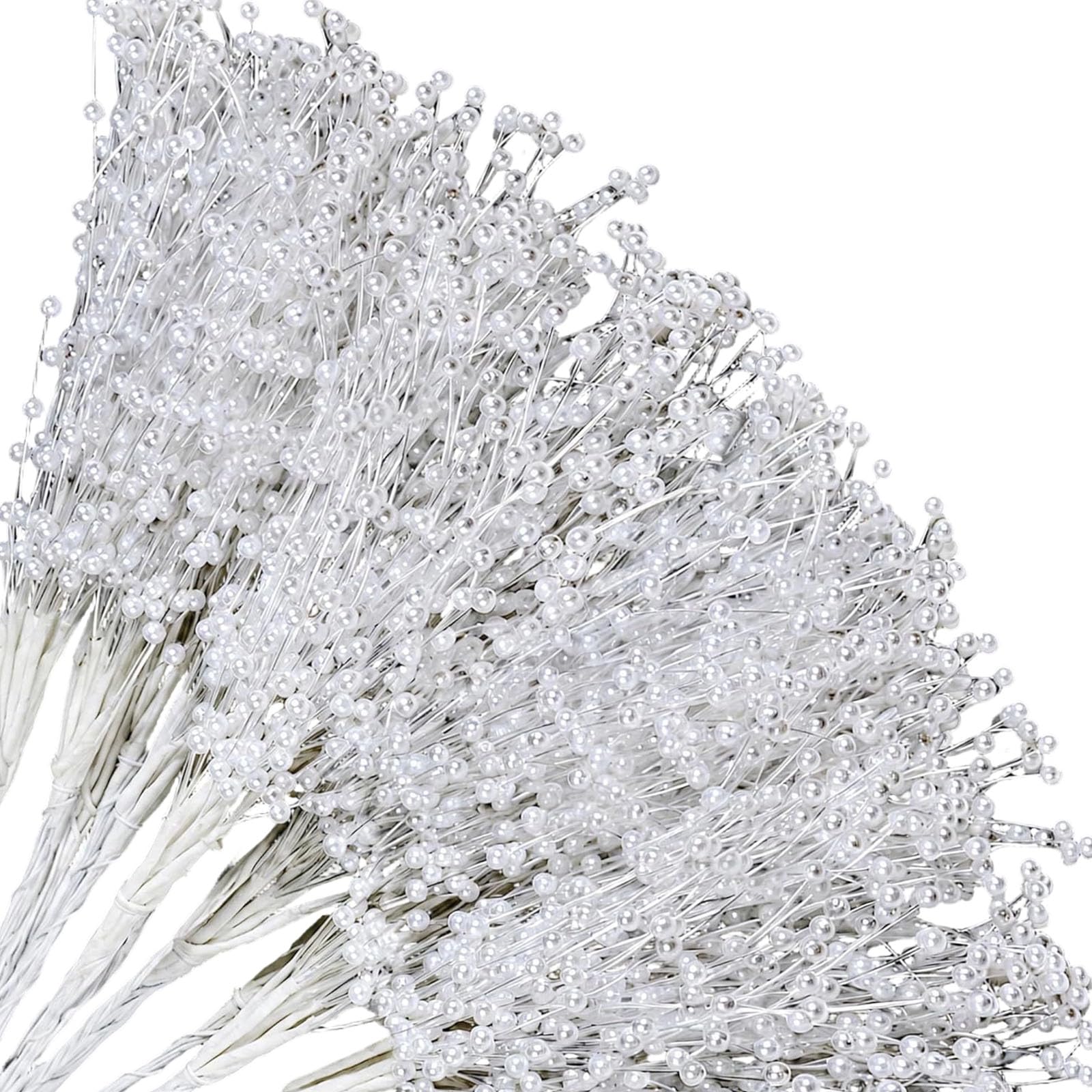 ZEPFJHE 50Pcs / Pack 24Cm Pearls Effect Bead Branch Beaded Stems for Crafting Bouquets and Seasonal Decorations Holiday Wreath Making Supplies