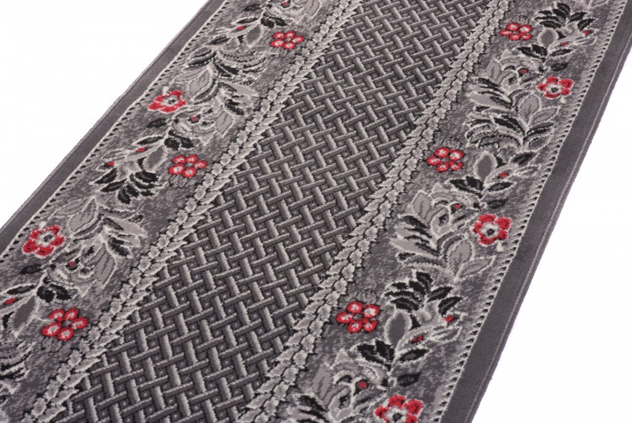TAPISO Dream Läufer Teppich Flur Brücke Modern Blumen Floral Streifen Abstrakt Muster in Grau Creme Rot Korridor Wohnzimmer ÖKOTEX 60 x 400 cm