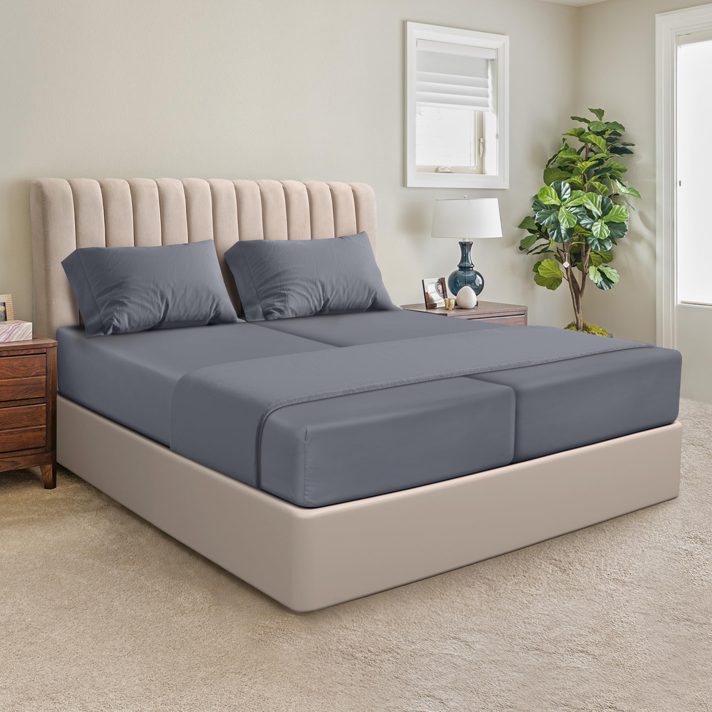 Utopia BeddingSplit King Bed Sheets Sets - 5 Piece Bedding - Brushed Microfiber - Shrinkage and Fade Resistant - Easy Care (Split King, Grey)