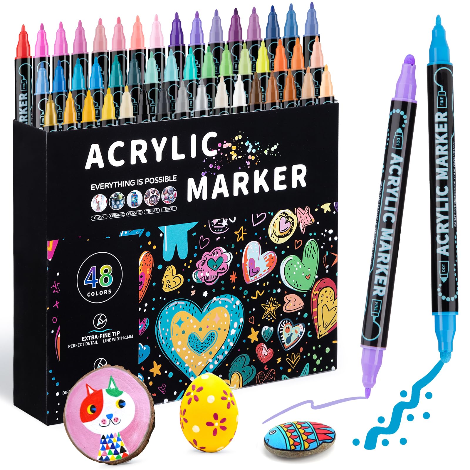 Amazon.com: Mzh Art 48 Colors Dual Tip Acrylic Paint Pens Marker