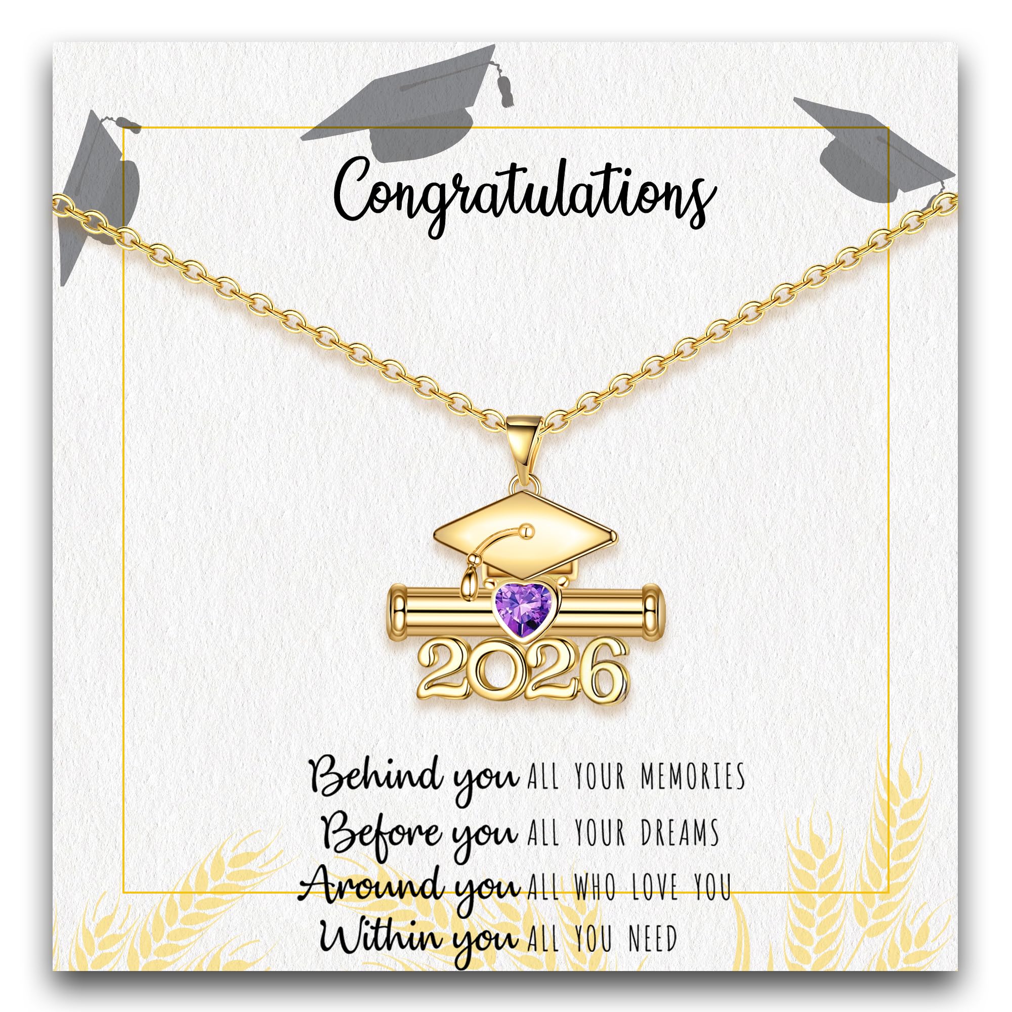 Graduation Gifts, Class of 2026 Gift for Her Birthstone Necklace for Women Senior Middle High School College Graduation Gifts for Daughter