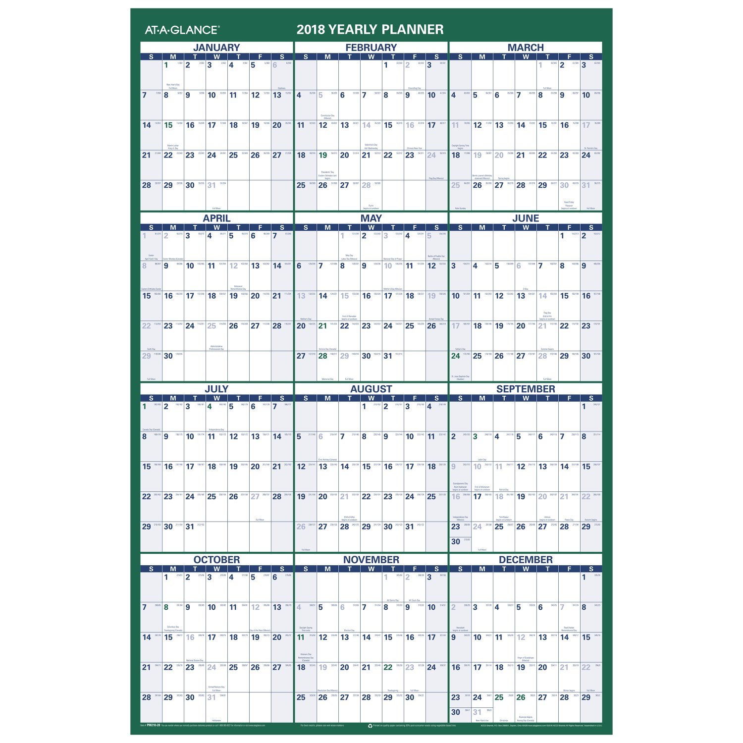 AT-A-GLANCEVertical Erasable Wall Planner, 24 x 36, 2018