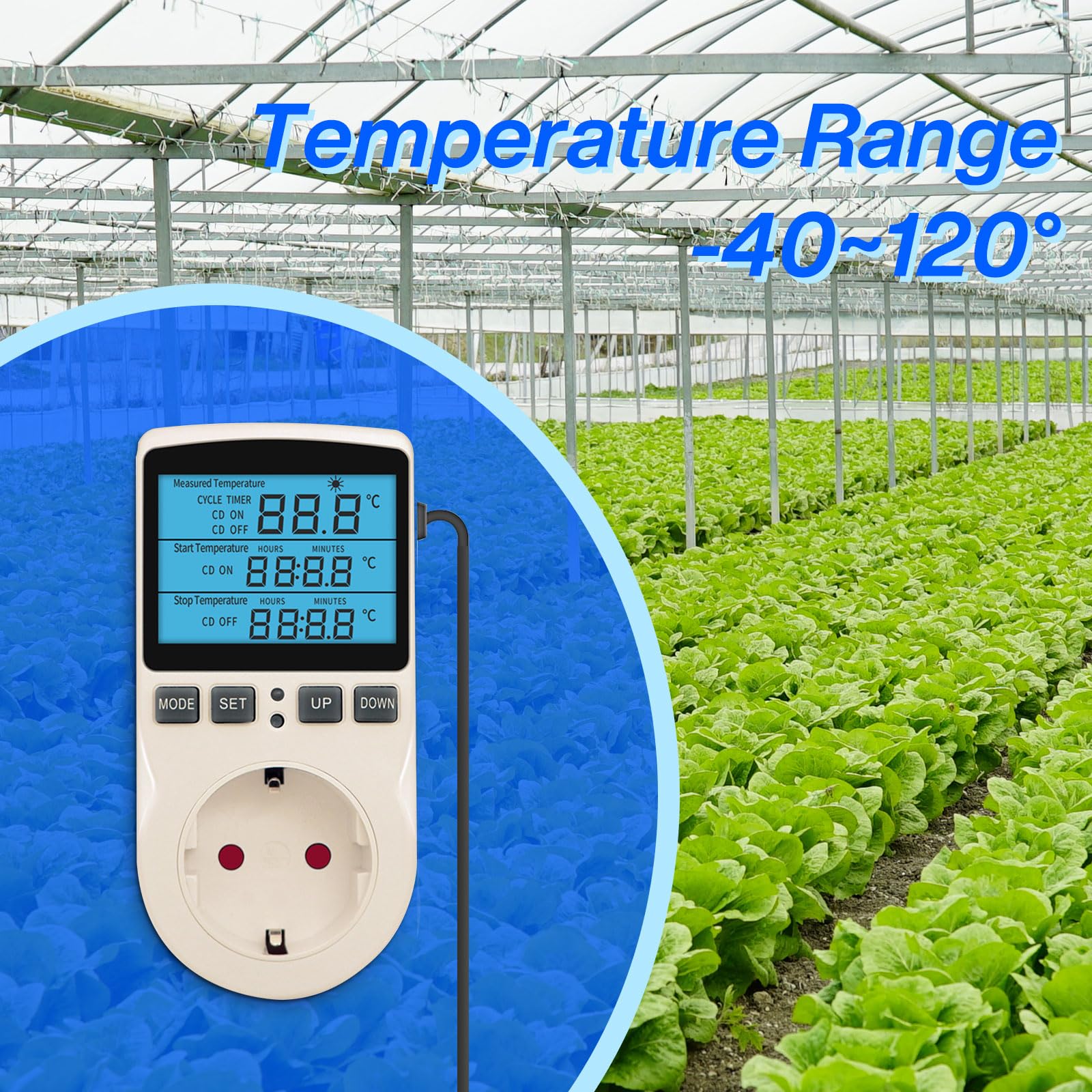 Presa Termostato Digitale 230V Con Sonda - Regolatore Di Temperatura Per Riscaldamento/Raffreddamento - Display LCD Per Serra, Acquario E Terrario