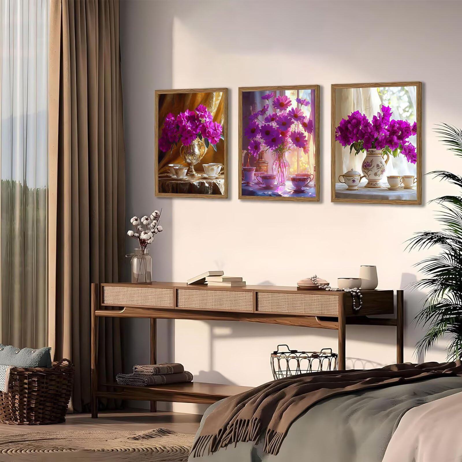 Generico Cnyaunfi 3 Pezzi Fiore Pittura Diamante Fai-Da-Te, 5D Viola Diamond Painting Kit Completo per Hobby Creativi Adulti, Per La Decorazione Della Parete Di Casa 50x70cm YF-3361