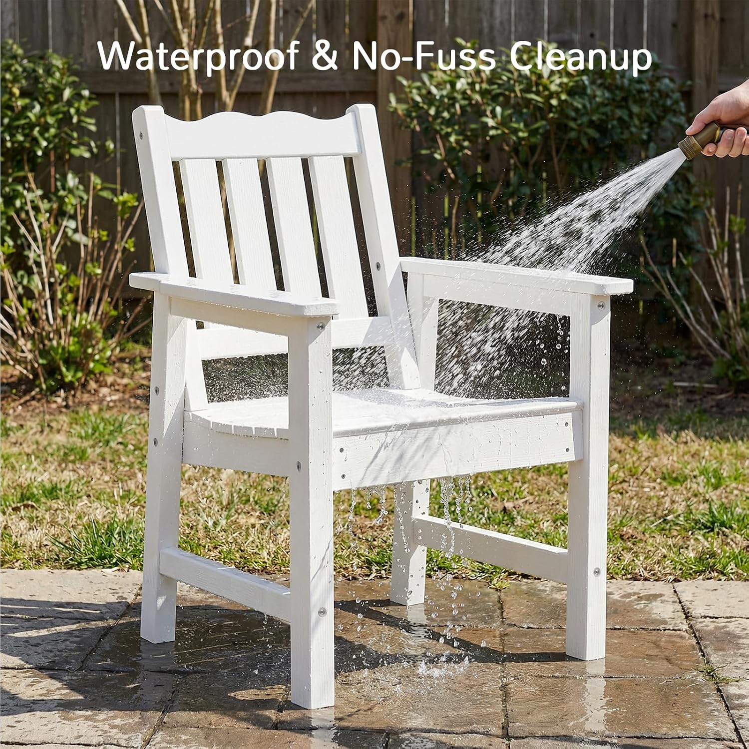 Stoog 3 Pieces All-Weather Patio Furniture Set, Include 2 Outdoor Chairs and 1 Outdoor Bench, White