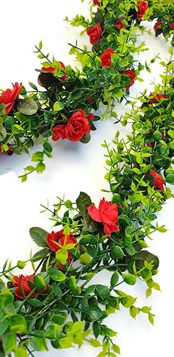 Miniatura 4 de Flower Garland with Roses & Green Boxwood Leaves for Wedding Reception Tables, Indoor or Outdoor Parties