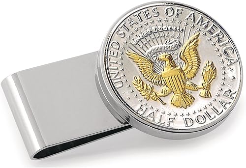 American Coin Treasures Presidential Seal JFK - Clip para monedas de oro puro de 24 quilates en capas selectivas de medio dólar Acero inoxidable