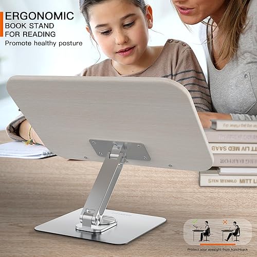 Miniatura 3 de HARRYFIT Soporte para libros para lectura, rotación de 360 y soporte ajustable para libros de múltiples alturas, soporte plegable para libros de