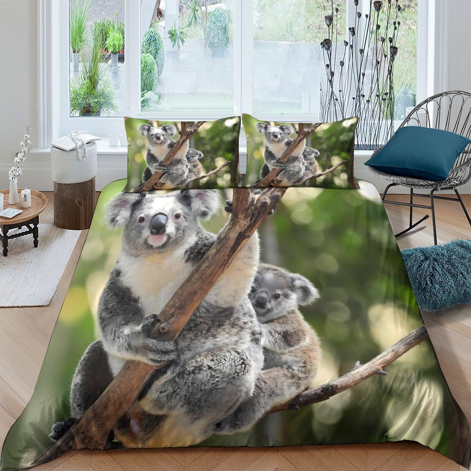 Ctjqhvkz Style-1 3D Printed Koala Forest Fitted Sheet Microfiber Soft Breathable Tree Branch Bed Cover For Bedroom Dorm Decor Single（135X200cm）
