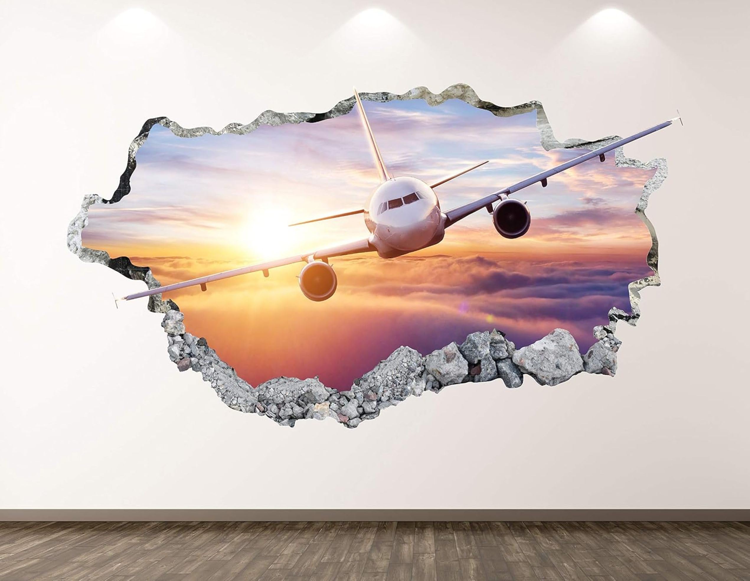 Wandtattoo 3D Wandaufkleber Sonnenuntergang Am Flugzeughimmel Wandsticker Wanddeko Wandbilder für Wohnzimmer Schlafzimmer Badezimmer Flur Küche Möbel Aufkleber 58x101cm