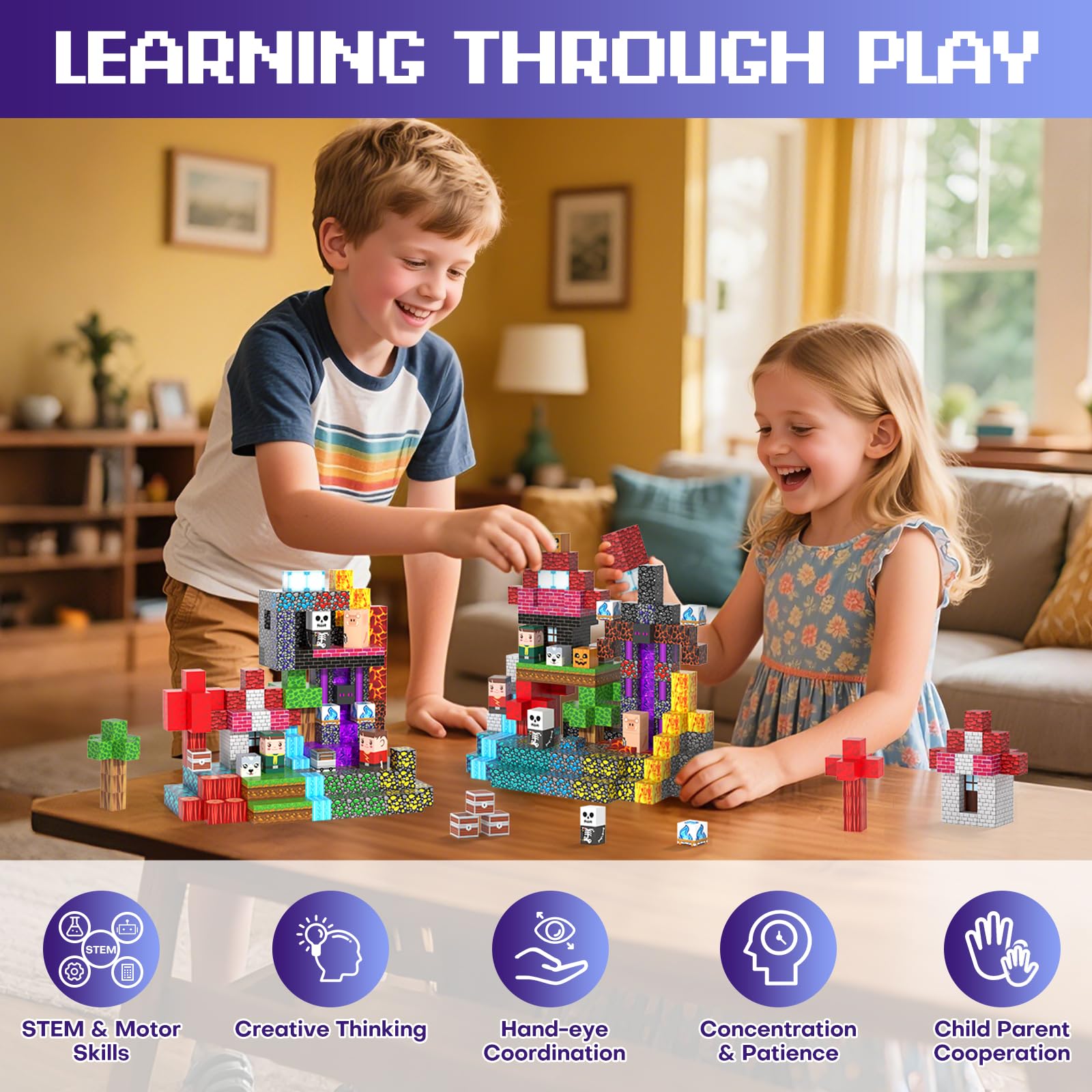 Blocco costruzione magnetica 200 pezzi, costruzione magnetica bambino per 3+ anni, cubo magnetico ragazzo ragazza, giochi magnetici per bambini avventure regalo per Natale compleanno