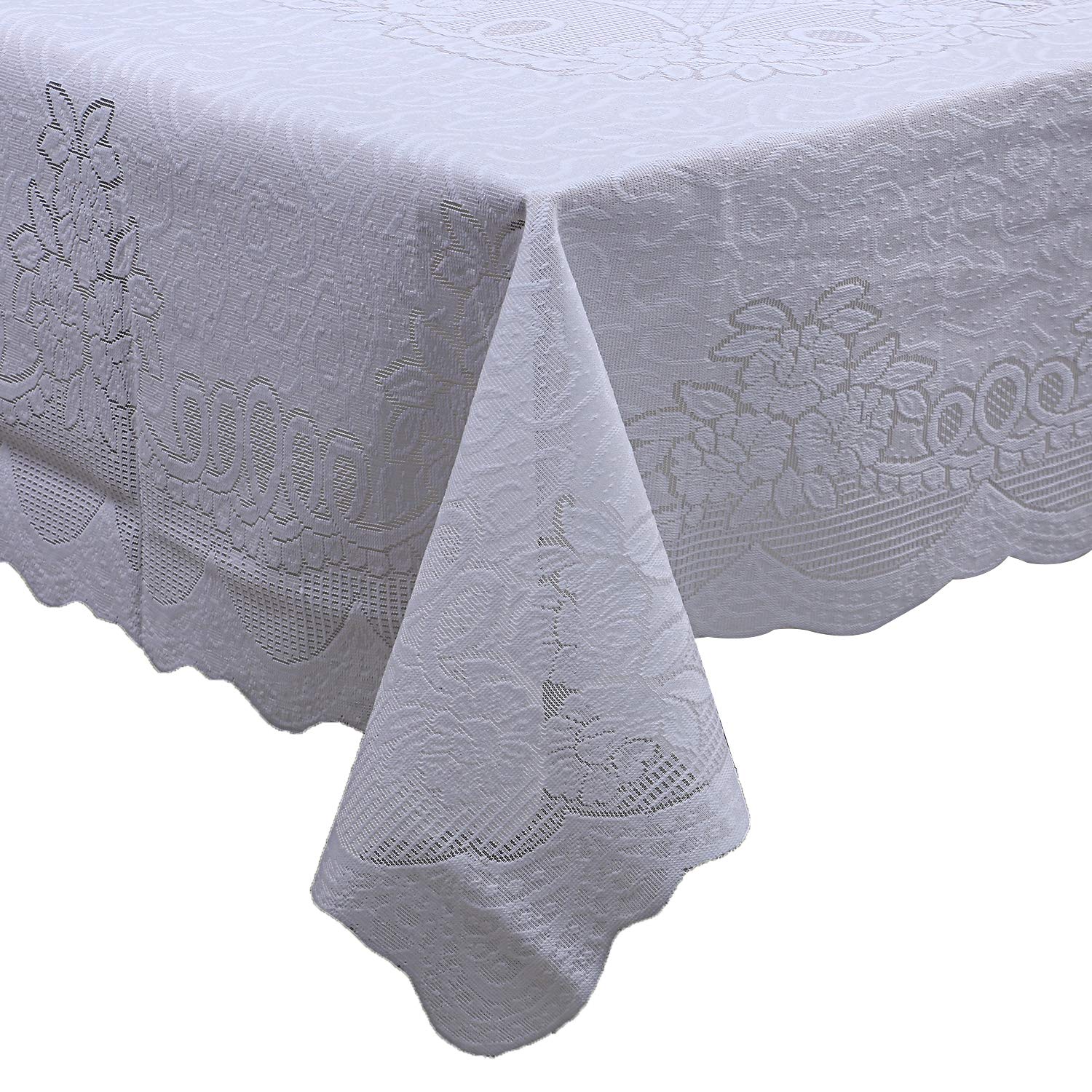 Kuber Industries Floral Design Cotton 6 Seater Dining Table Cover 60"x90" (White)-CTKTC32581