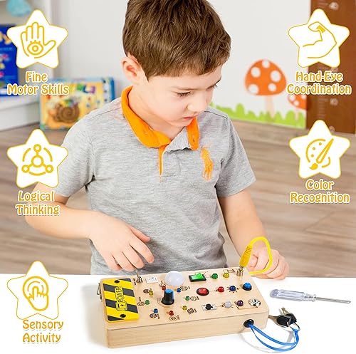 Miniatura 6 de Montessori - Tabla de actividades para niños pequeños, juguetes de viaje con correa, tablero de planetas de madera con luz LED, juguetes de