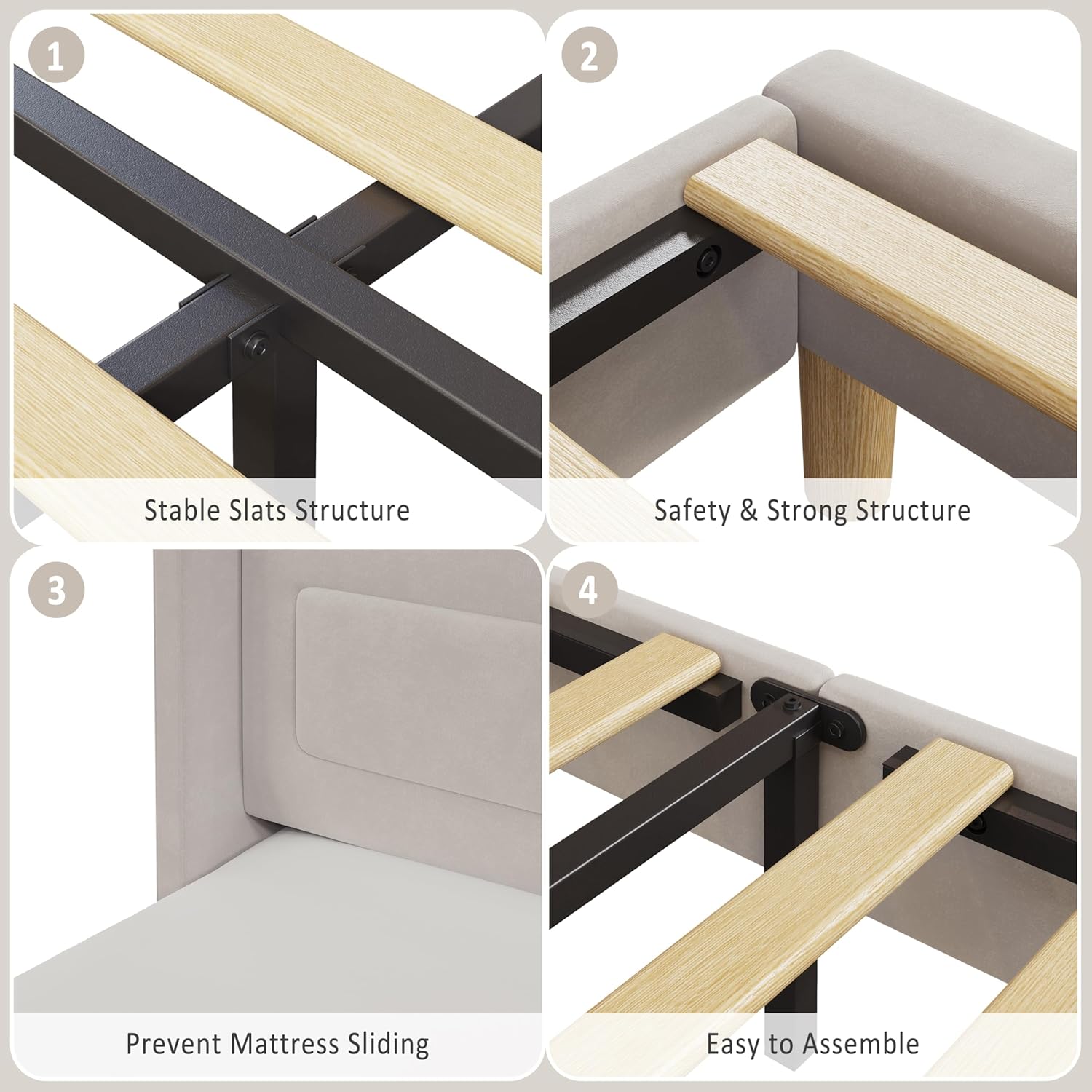 GarveeHome Twin Bed Frame for Kids, Upholstered Velvet Princess Platform Bed for Boys/Girls with Wingback, Bookcase Headboard & LED Lights, No Box Spring Needed, Noise-Free, Easy Assembly, Beige