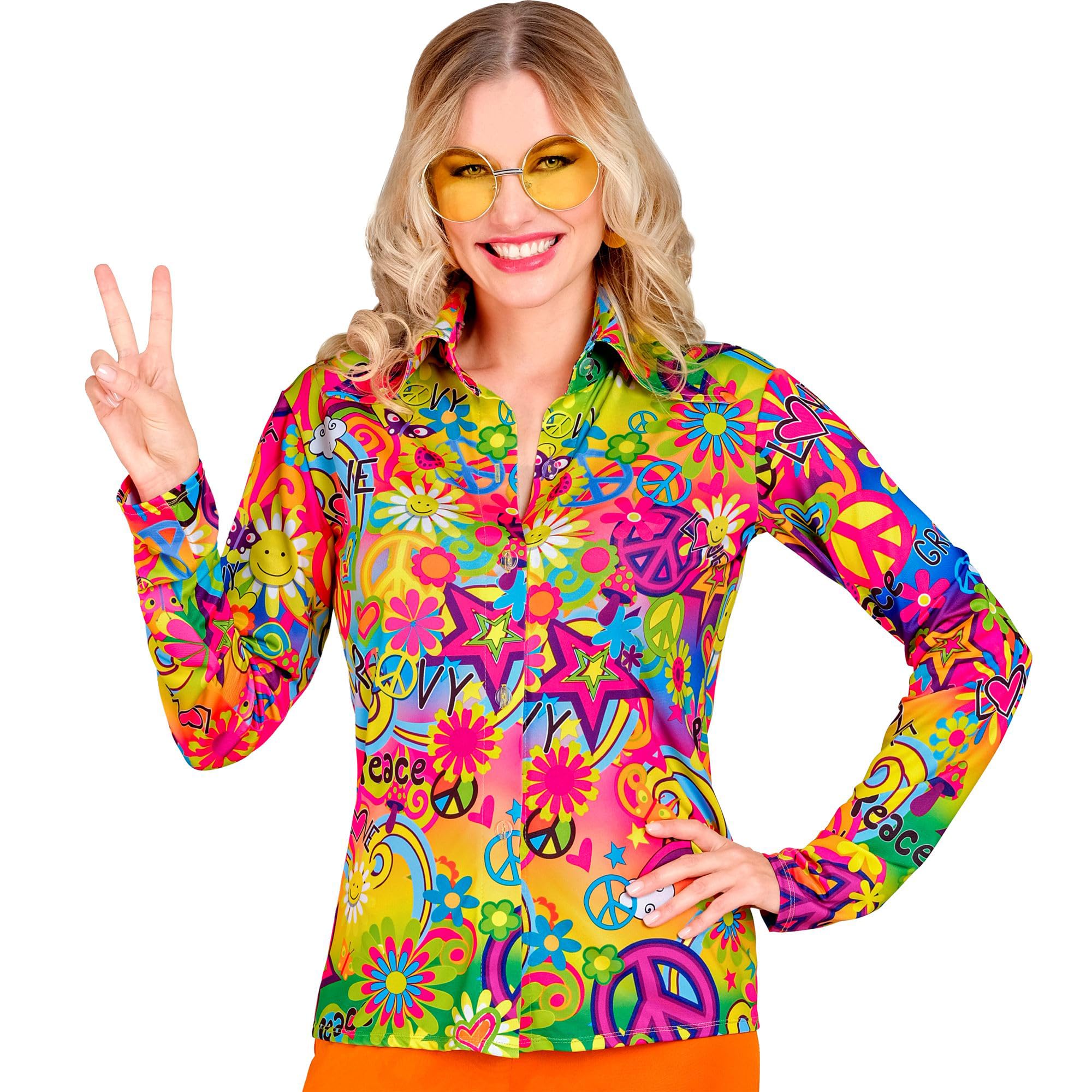 WIDMANN MILANO PARTY FASHION - 60s Blouse for Women, Hippie, Reggae, Flower Power, Disco Fever, Schlagermove