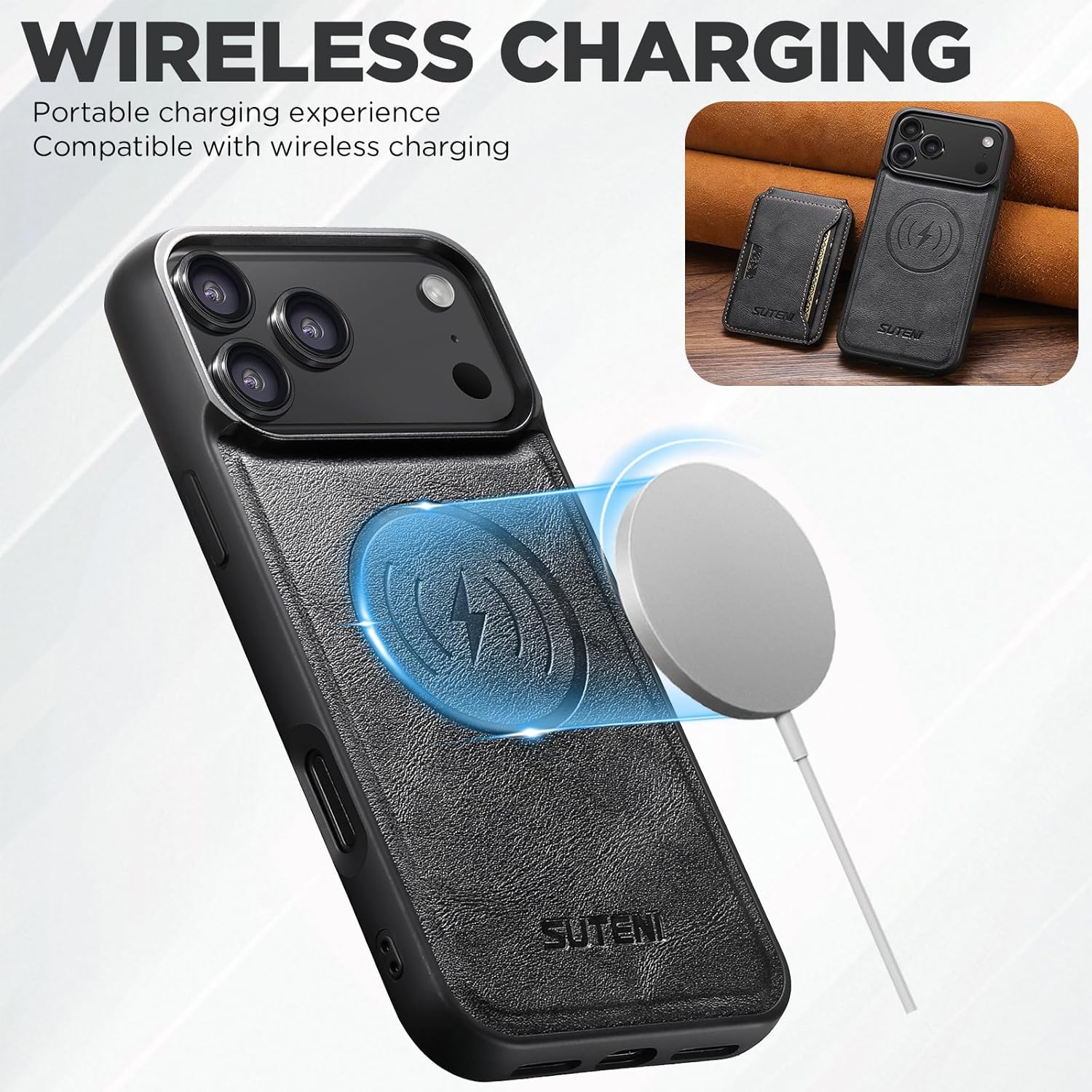 Wallet Case for iPhone 17 Compatible with MagSafe, 2 in 1 Leather Magnetic Detachable Credit Card Holder Flip Cover Kickstand Shockproof for Men Women Military Protection Phone Cover, Black