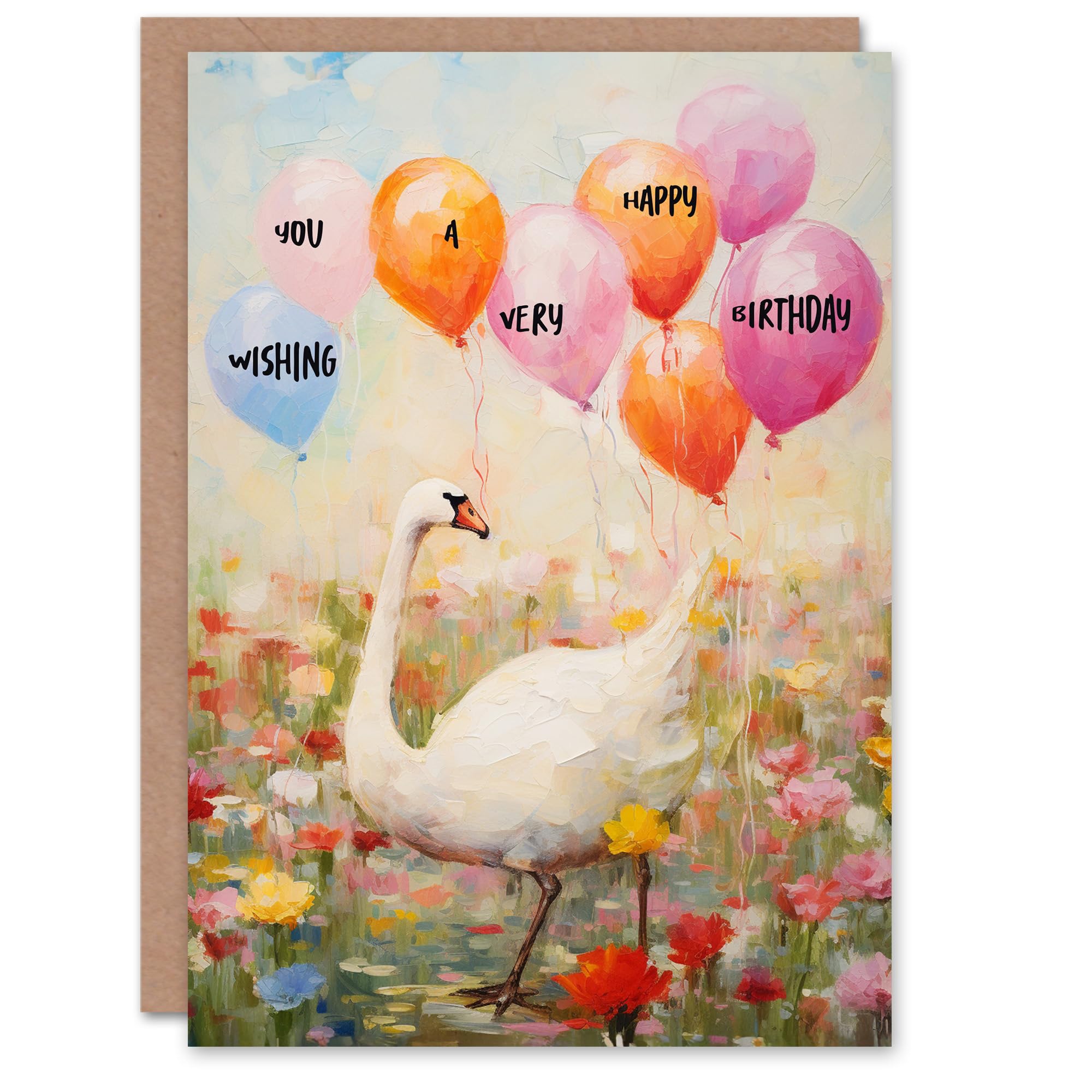 Artery8 Birthday Greeting Card Wishing Swan Flower Field Balloons For Her