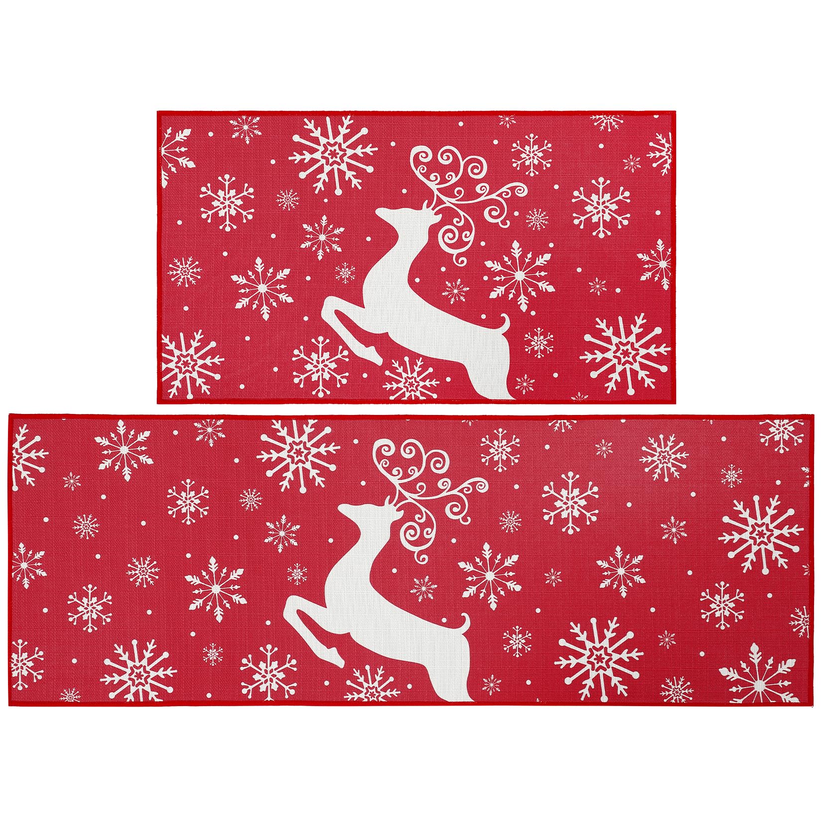 Haperlare Christmas Kitchen Rugs and Mats Set of 2 Xmas Holiday Christmas Deer and Snowflake Kitchen Mat Non-Slip Decorative Doormat Runner Rugs Floor Mat for Xmas Home Decor, 17
