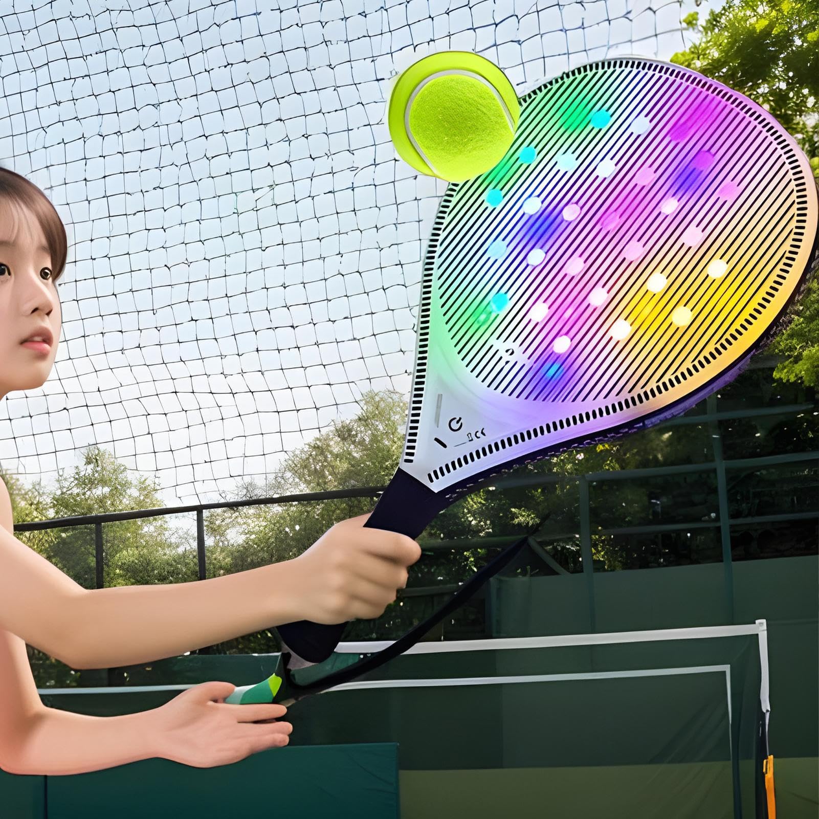 Rakieta Tenisowa Dla Początkujących Świecący Zestaw Do Gry W Paddle Plażowe | Sportowe Akcesoria Do Tenisa Z Włókna Węglowego Dla Młodzieży I Dorosłych Do Codziennego Treningu I Podróży