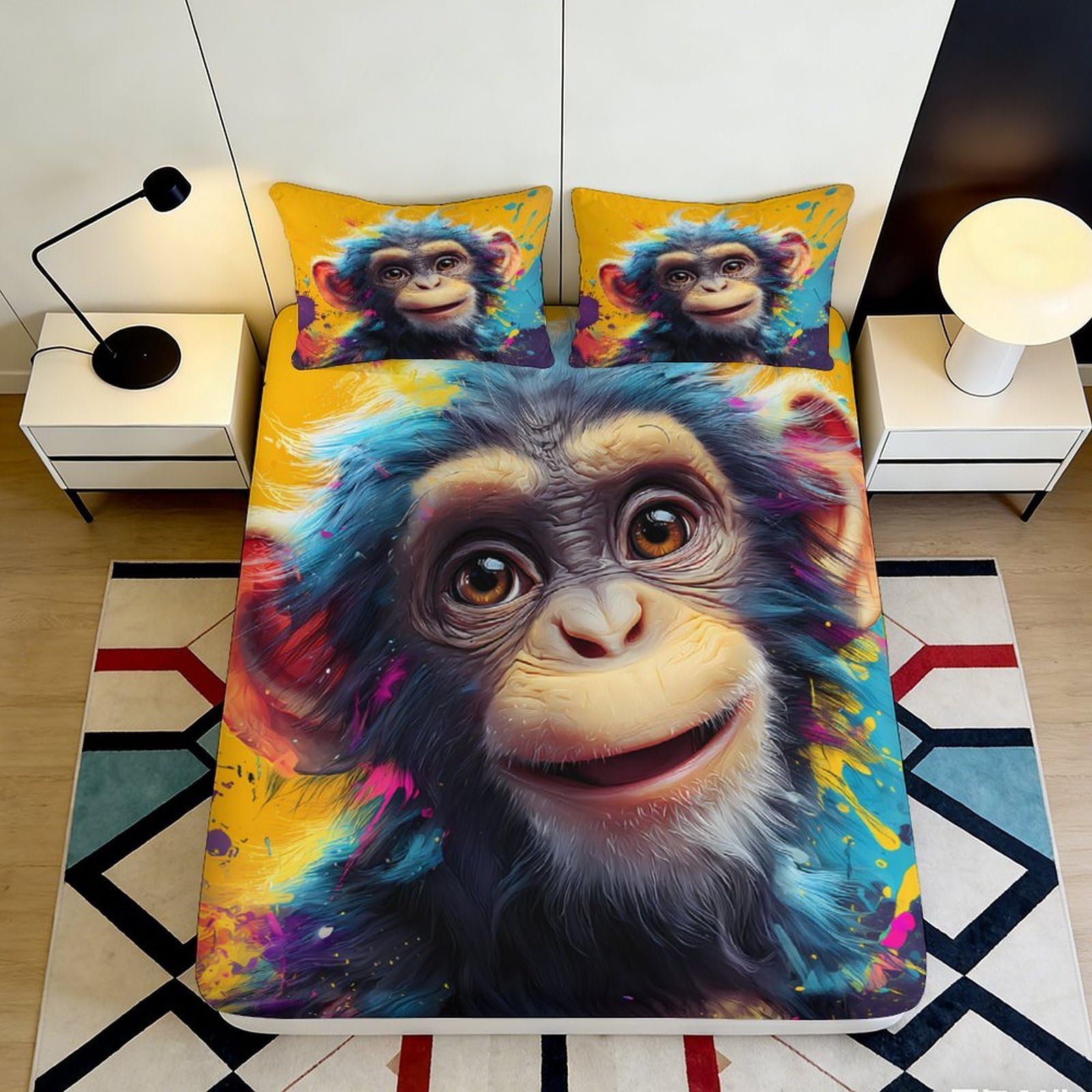 Pnayamiorkfel Style-2 3D Printed Colorful Lion Fitted Sheet Microfiber Soft Mattress Cover For Bedroom Dorm Decor Protection 90X200x25cm