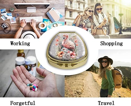 Miniatura 5 de Pastillero de flamenco para píldoras, monedero de bolsillo, portátil, soporte para tableta de viaje, organizador de cubierta de vidrio, funda