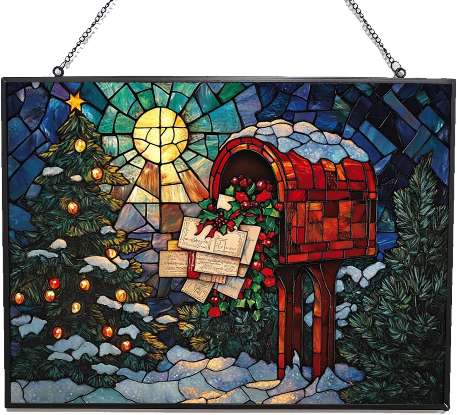 Personalized Rectangle Mailbox Stained Glass Window Hanging Sun Catcher Halloween Haning Ornament Decoration Christmas Birthday Gifts for Lover Friends Mothers Day