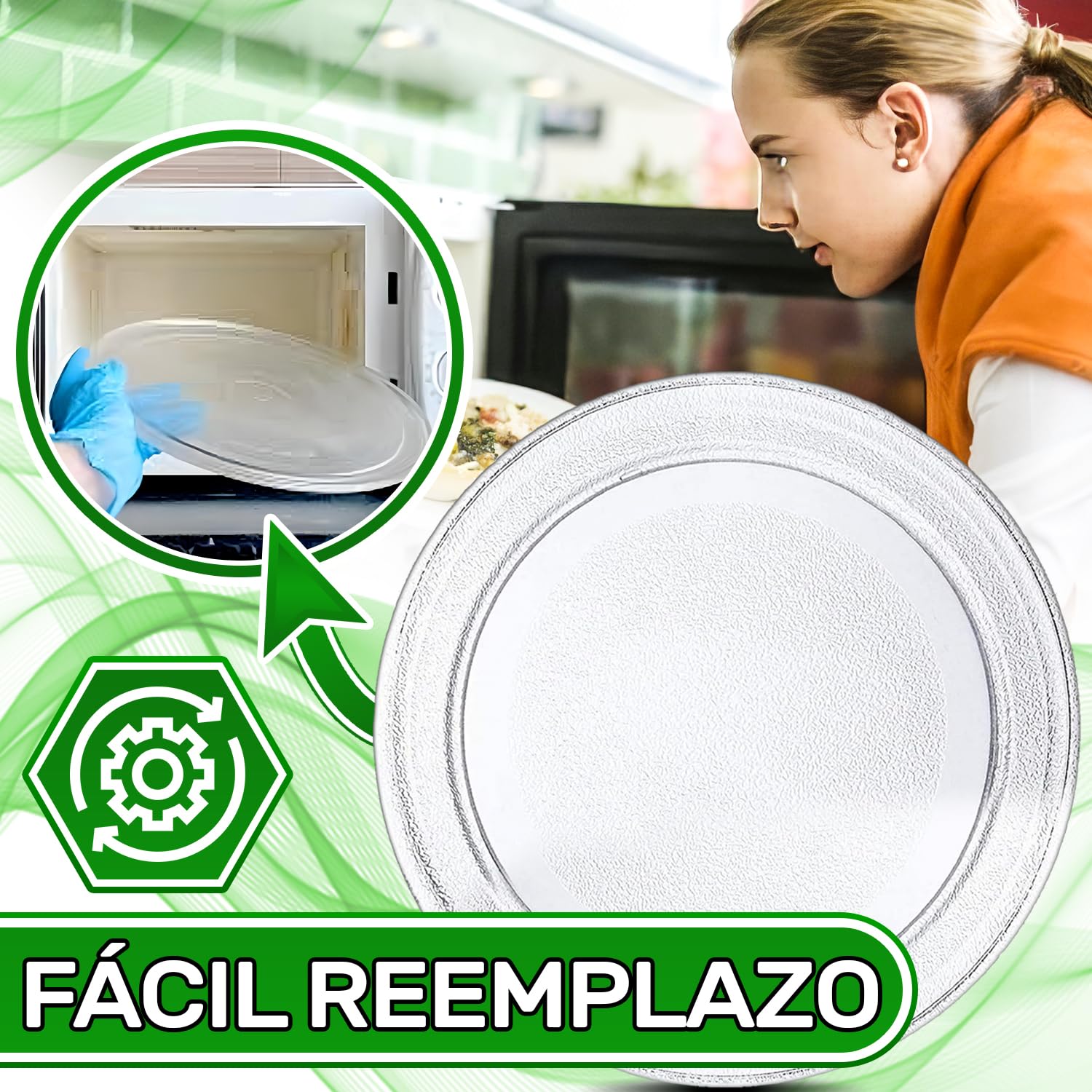 Cristal Plato Microondas Universal con un Diámetro Ø 24,5 cm Apto para LG y Otras Marcas con una Plato Microondas 245 mm - En el Juego Soporte Plato Microondas - ONIX TECH