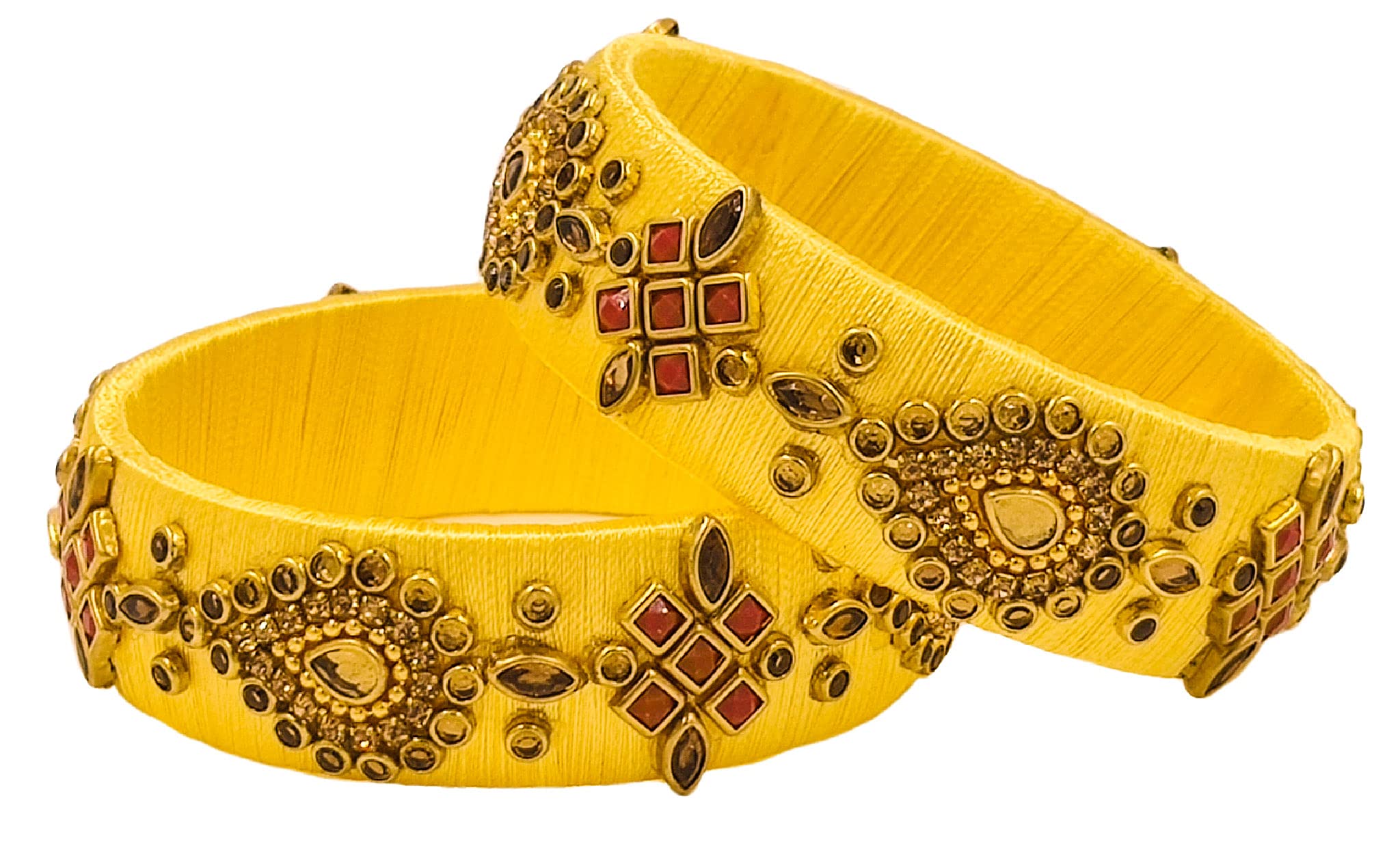 Lavvi Arts Silk Thread Beautiful Broad Kada Bangles With Kundan Stones Chuda Bangle Sets For Women (Color:- Baby Yellow With Red, Size:- 2.1) (B0D86YR6YP) Amazon Price History, Amazon Price Tracker