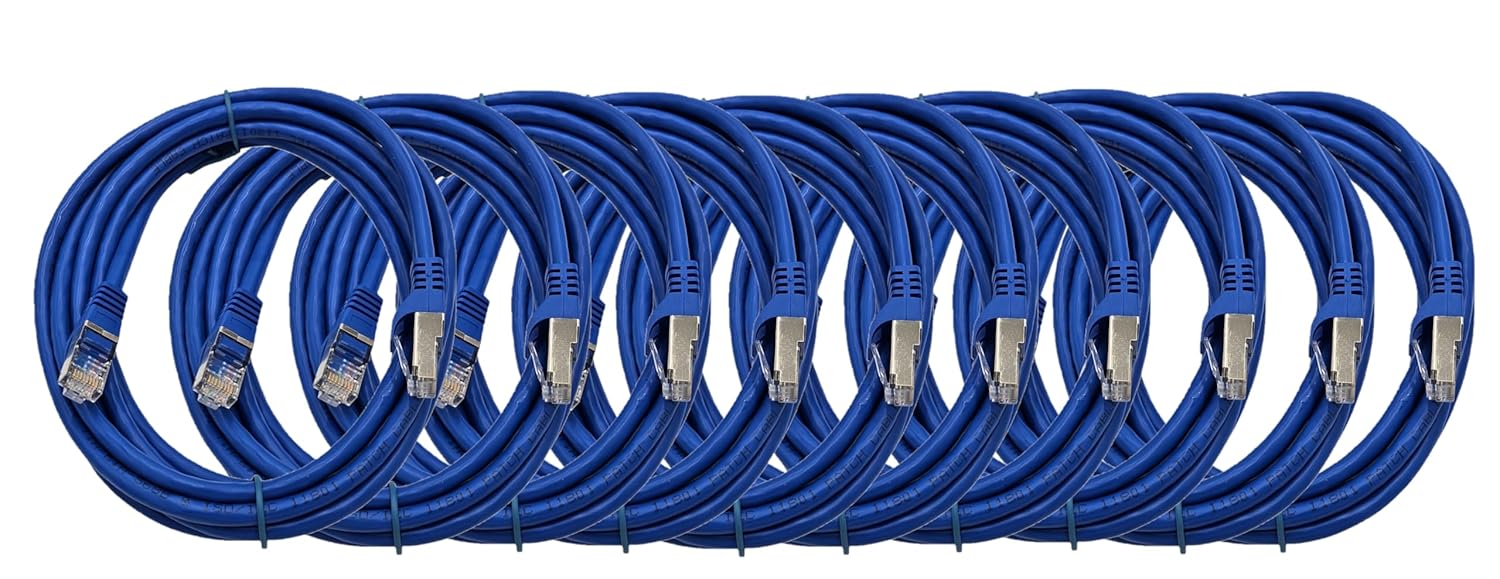 MICRO CONNECTORS 10 ft. CAT 7 SFTP 26AWG Double Shielded RJ45 Snagless Ethernet Cable, Blue 10-Pack (E11-010BL-10)