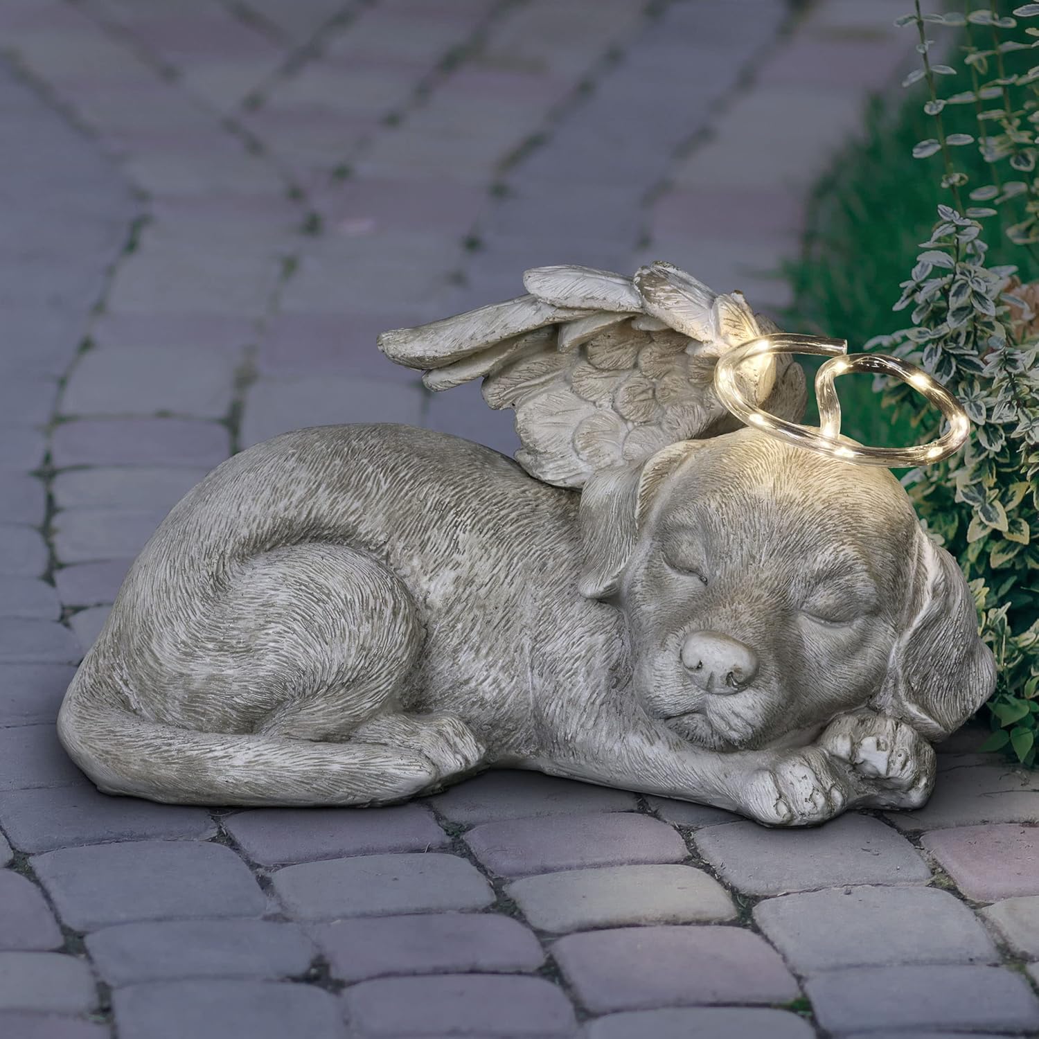 Exhart Dog Statue, Solar Pet Memorial Sleeping Dog Garden