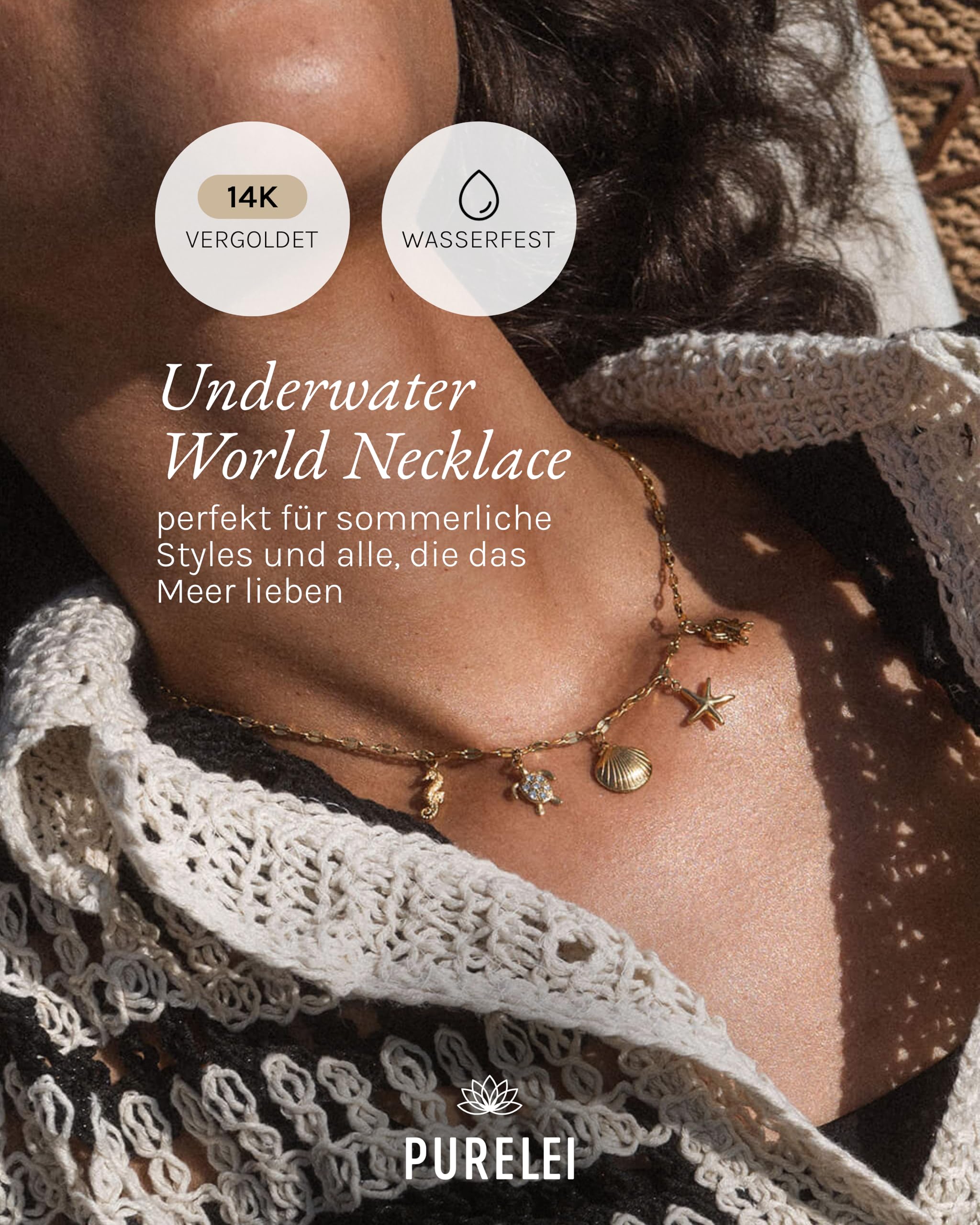Purelei Underwater World Kette Damen (Gold/Silber/Roségold) – Halskette Damen aus langlebigem Edelstahl – Wasserfeste Kette mit Anhänger – 40-45 cm Länge verstellbar – Halskette
