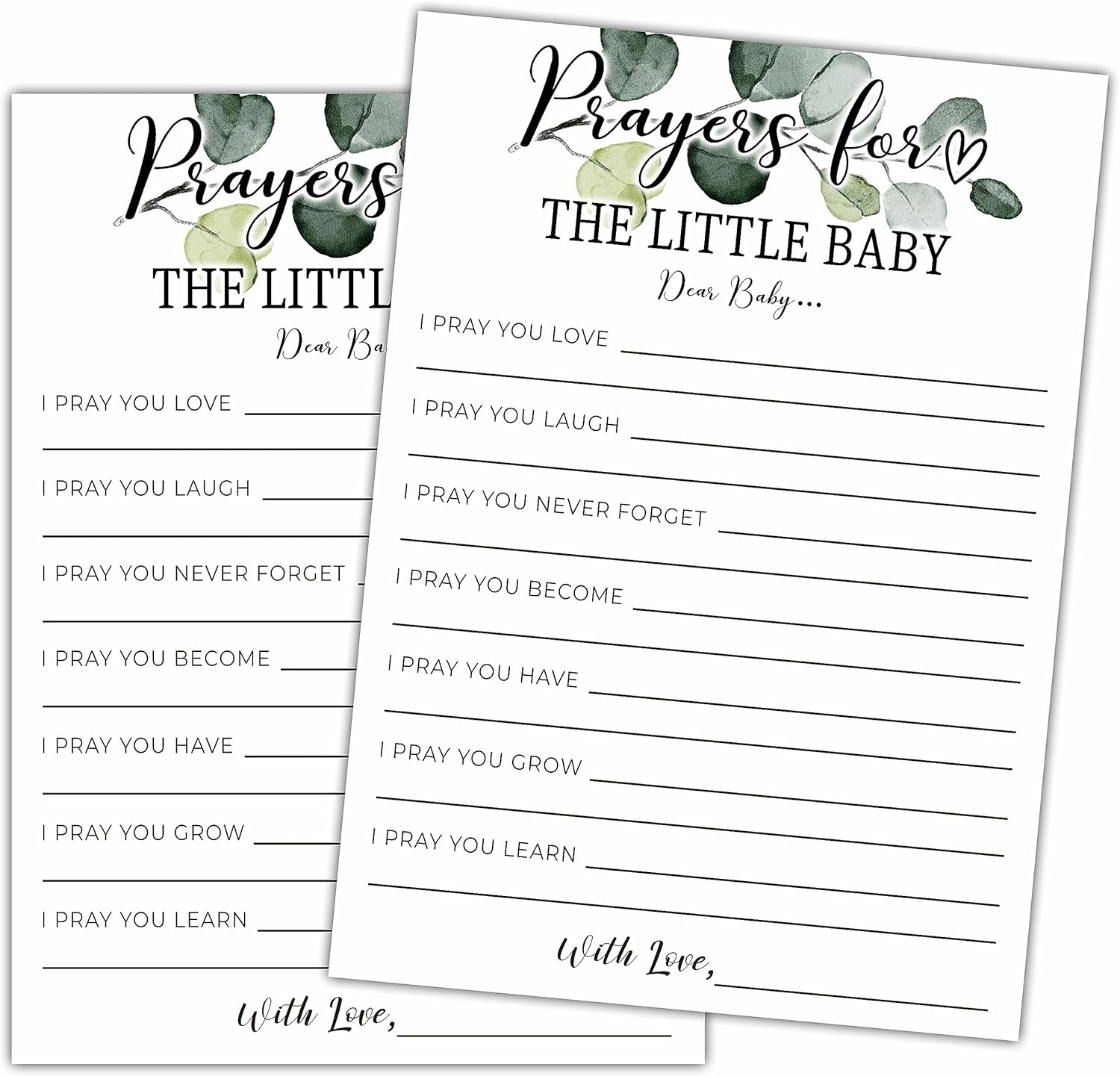 Greenery Prayers for THE LITTLE BABY Baby Shower Games, 25 Eucalyptus Gender Neutral Cards, Gender Reveal Party Game Set for Women, Men-A15