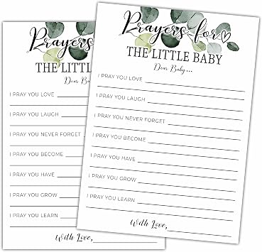 Greenery Prayers for THE LITTLE BABY Baby Shower Games, 25 Eucalyptus Gender Neutral Cards, Gender Reveal Party Game Set for Women, Men-A15
