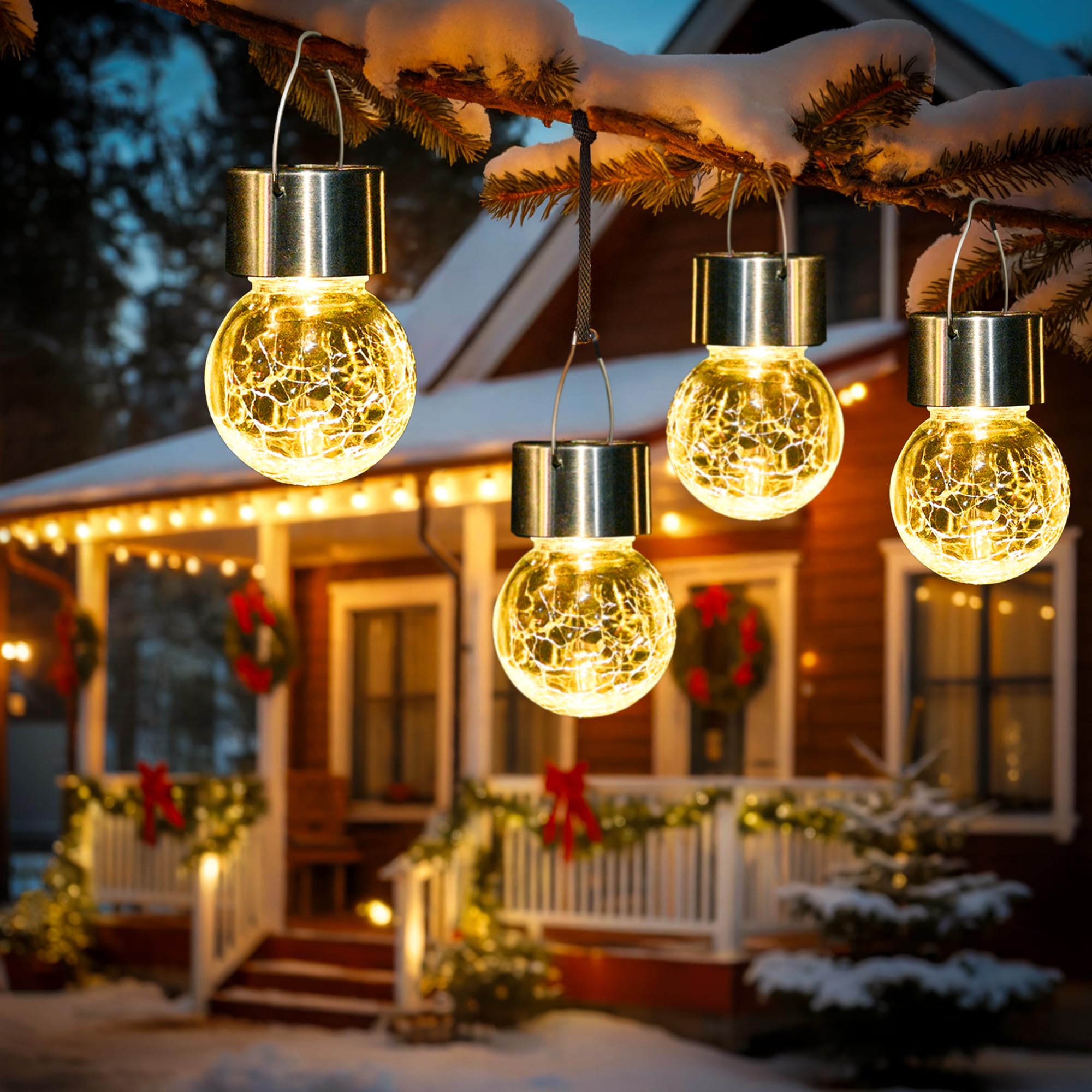 Globo luci solari palla di vetro incrinata impermeabile LED bianco caldo per ill