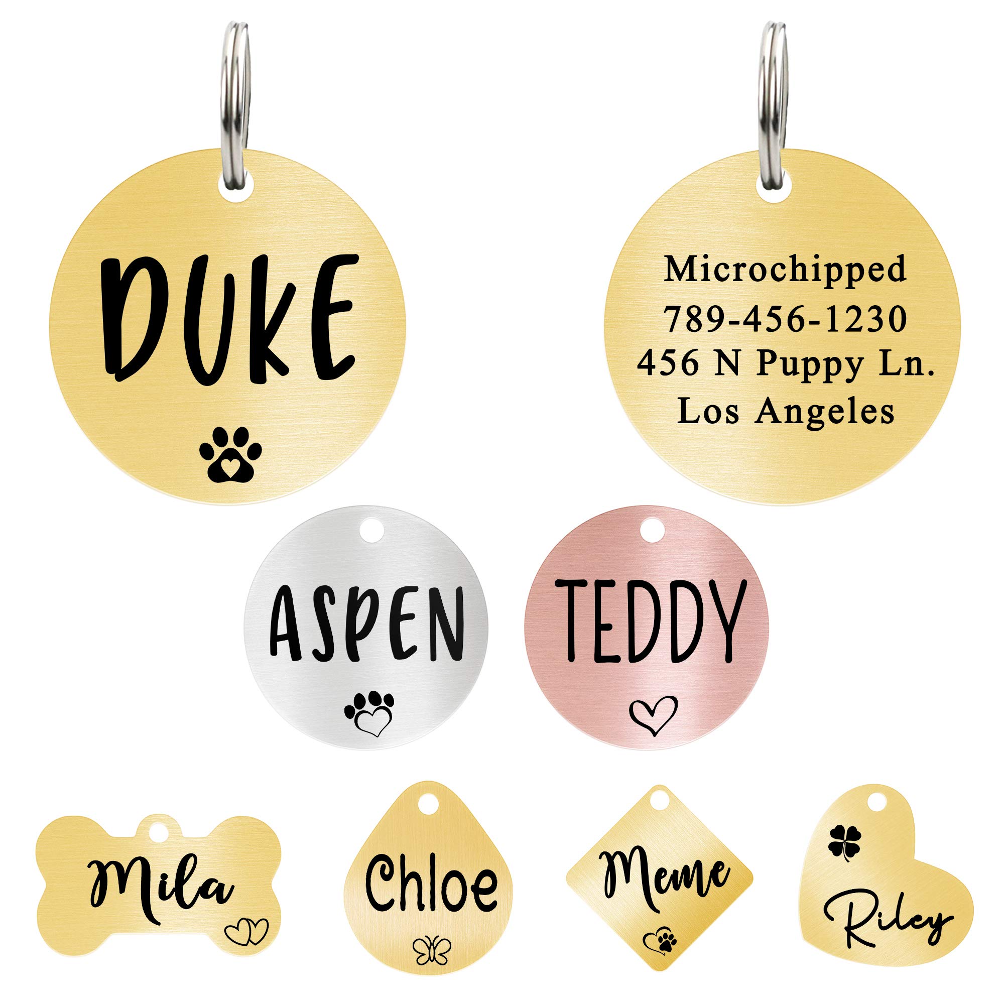Ultra Joys Dog ID Tag, Custom Dog Tag Personalized Cat Tag, Pet ID Tag, Brushed Stainless Steel Round Dog Tag Gold Medium