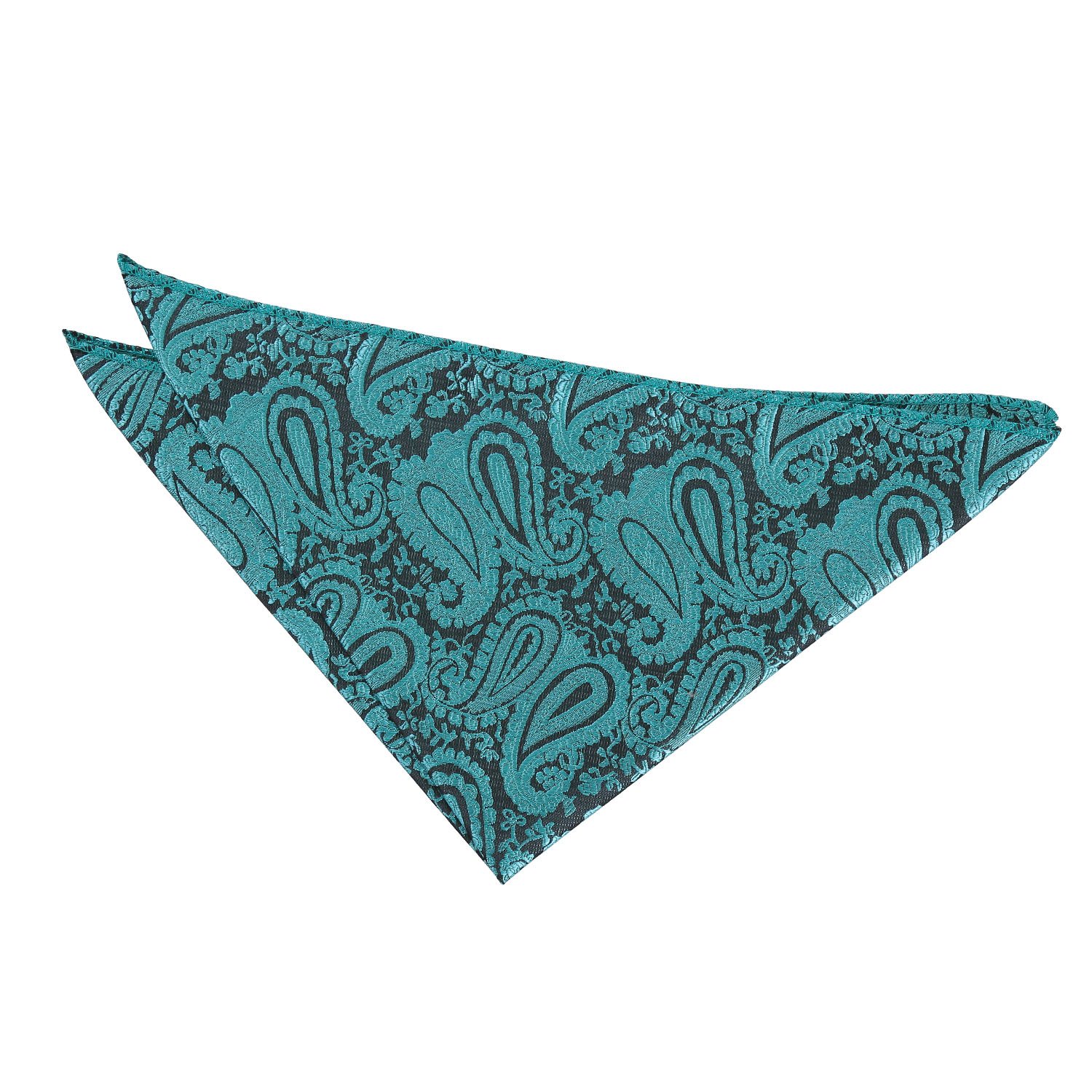 DQT Mens Paisley Floral Jacquard Pocket Square - Wedding, Business & Formal Suit Handkerchief - Teal
