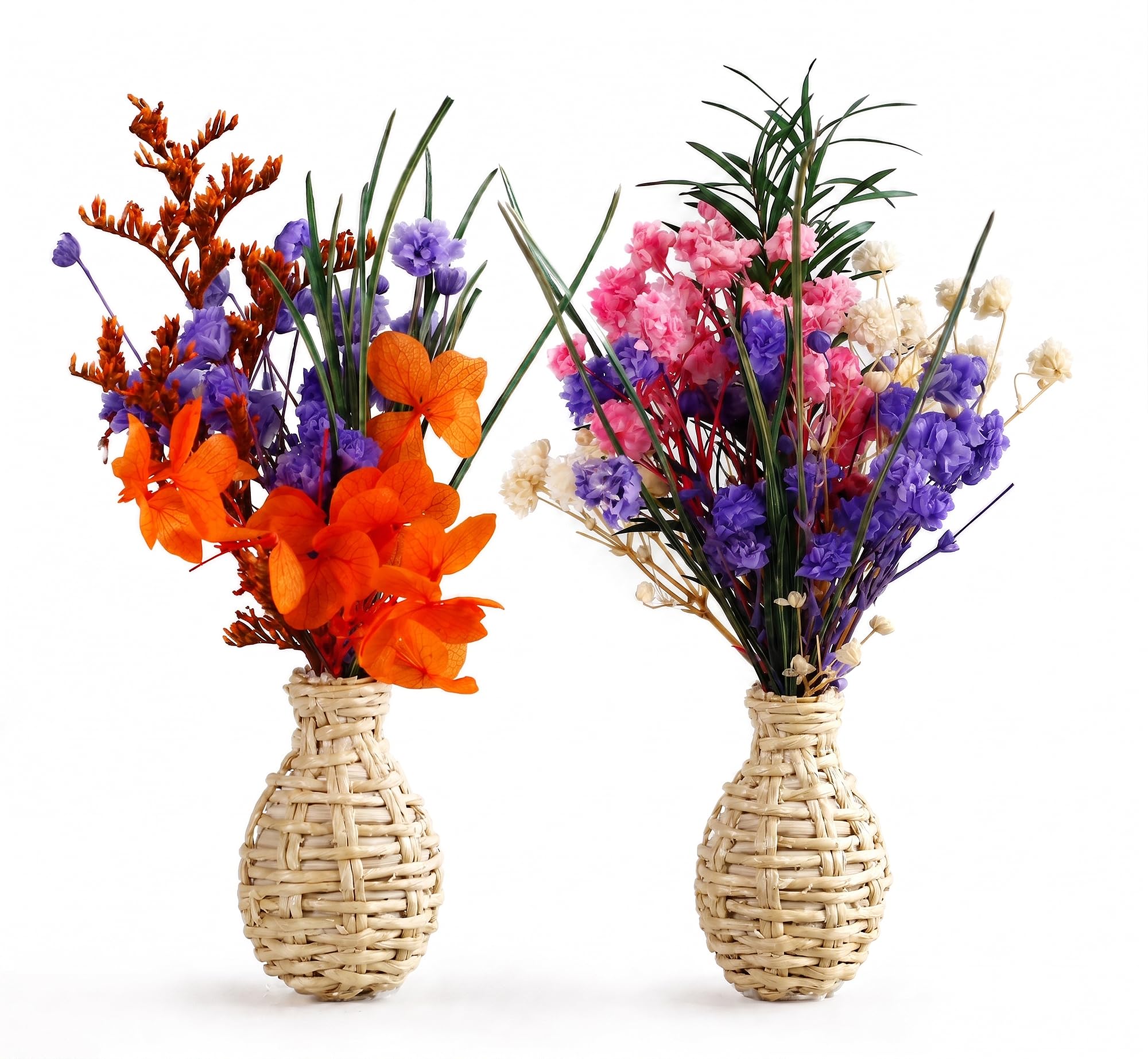 Lanxitown Mini Vase Magnets for Fridge 2PCS Cute Handmade Rattan Magnetic Bud Vases with Dried Flowers Aesthetic Kitchen Refrigerator Magnets for Kitchen, Office, Whiteboard，Locker Decor