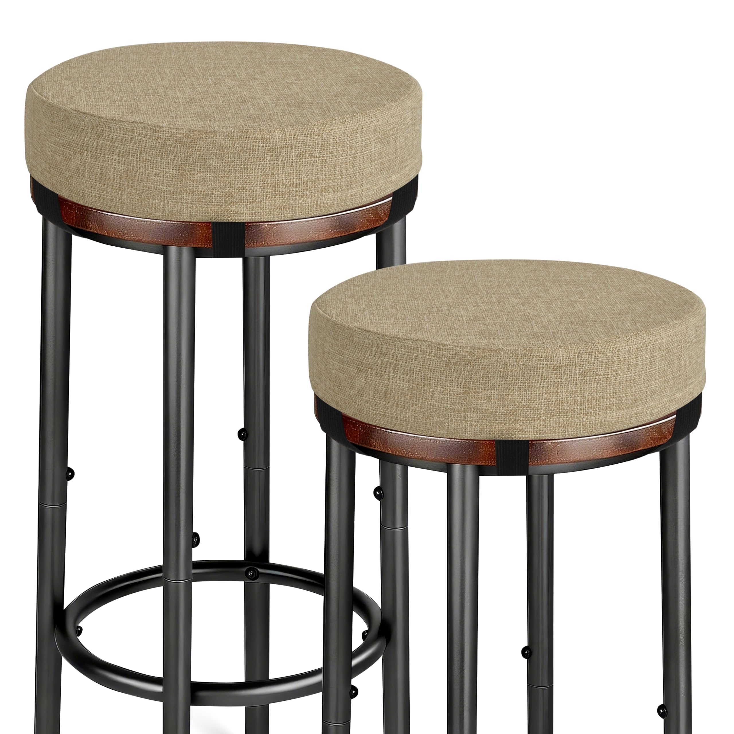 OVOV Round Bar Stool Cushions Set of 2 30X30X6.5 cm Round Chair Cushions with Anti-Skid Silicone Thick Padded Stool Pads, Beige