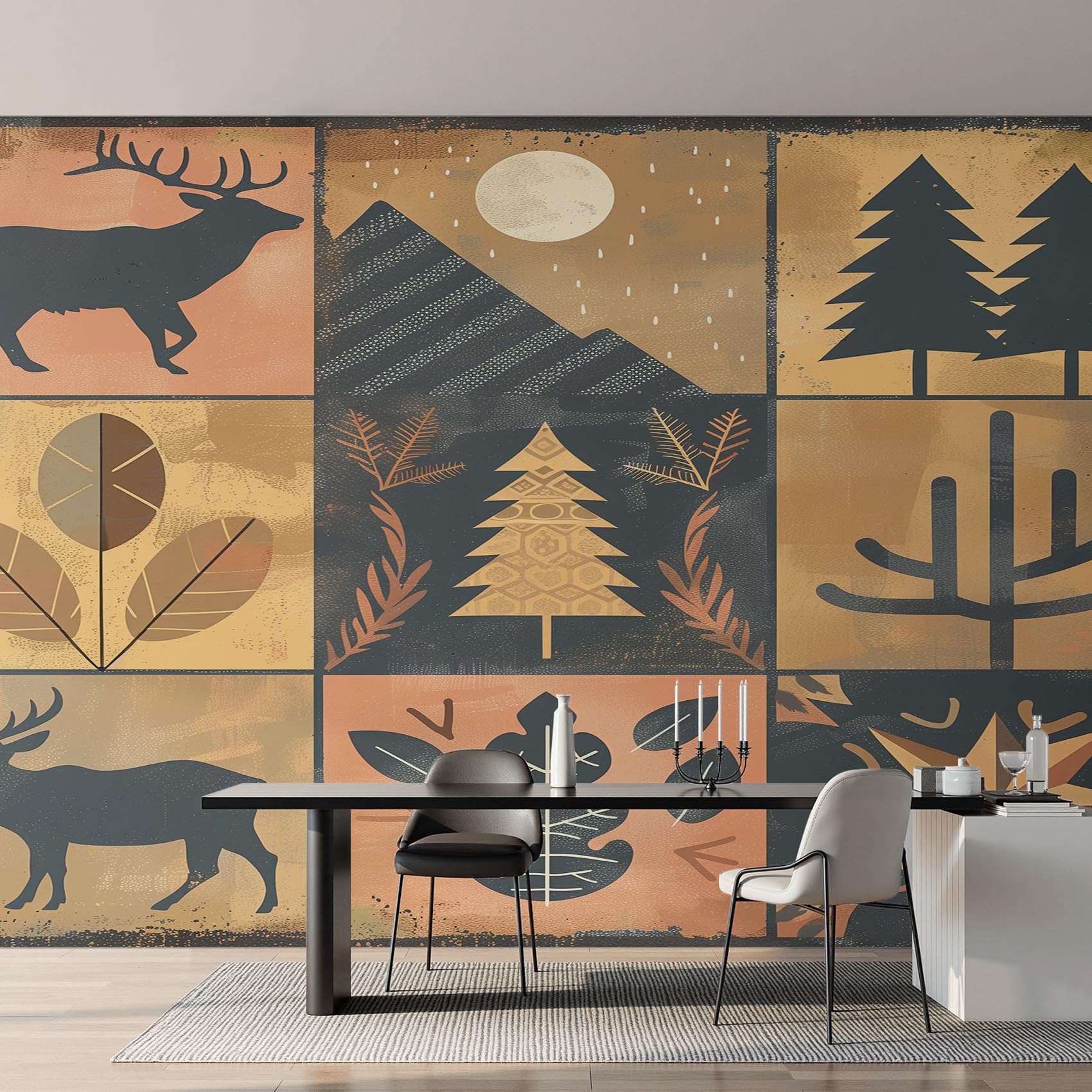 Papier Peint Cerf Rustique et Faune Sauvage : Une Fresque Murale Majestueuse