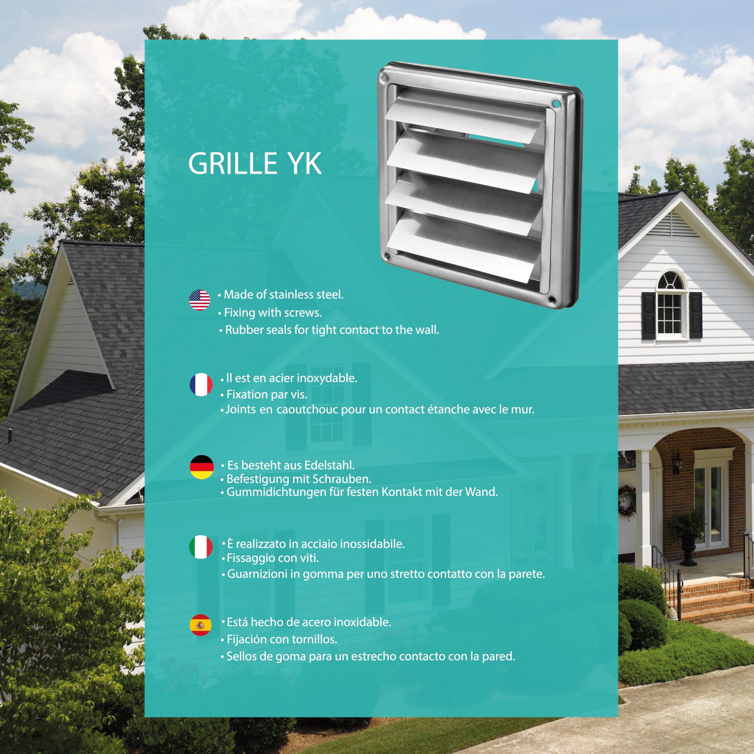 Stainless Steel Air Vent Grille, Weather Resistant, Tumble Dryer, Hoods, Ventilations, Exhaust Ducts (YK Grid 150mm, 150mm) - Image 4